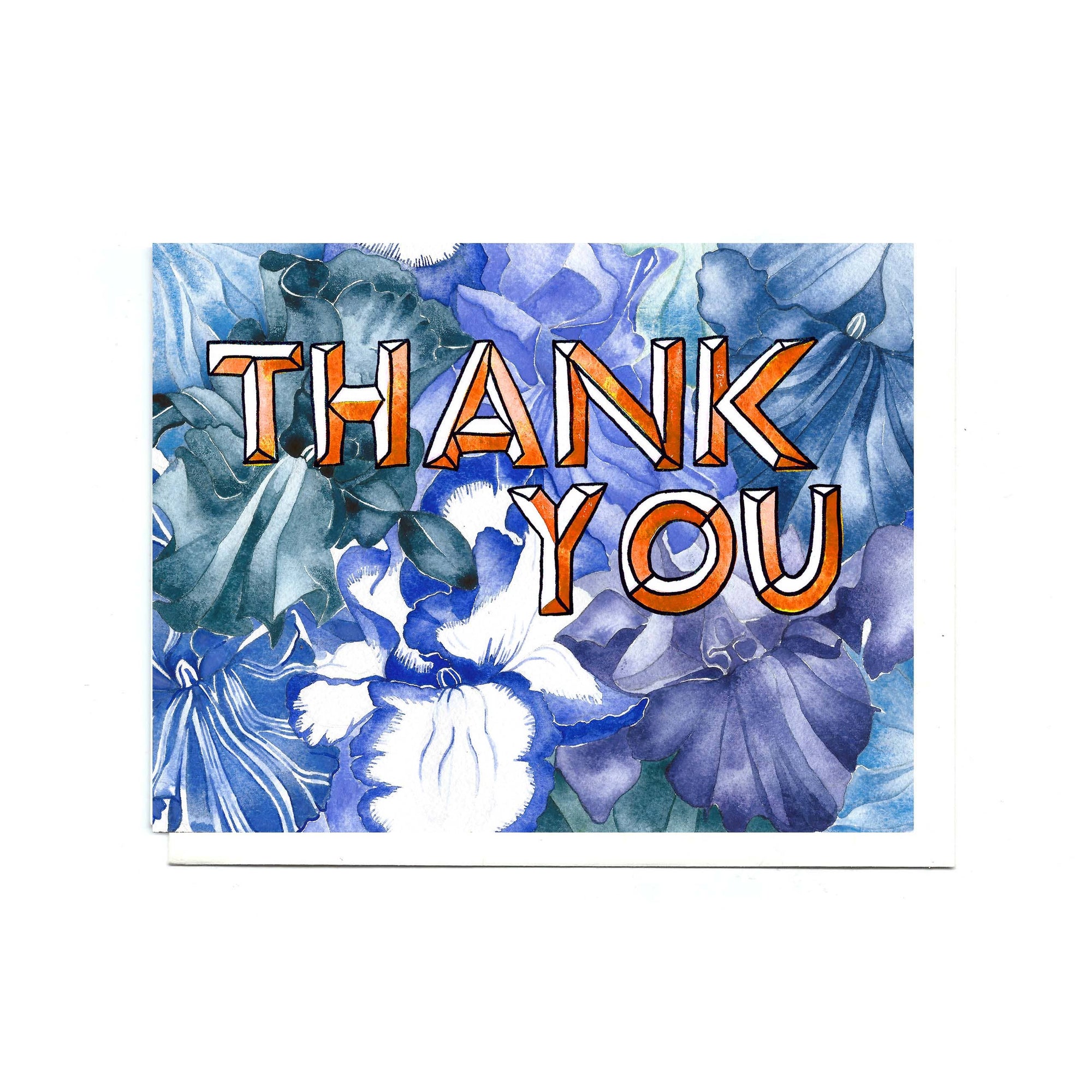 Card with blue floral design and 'THANK YOU' text on a white background