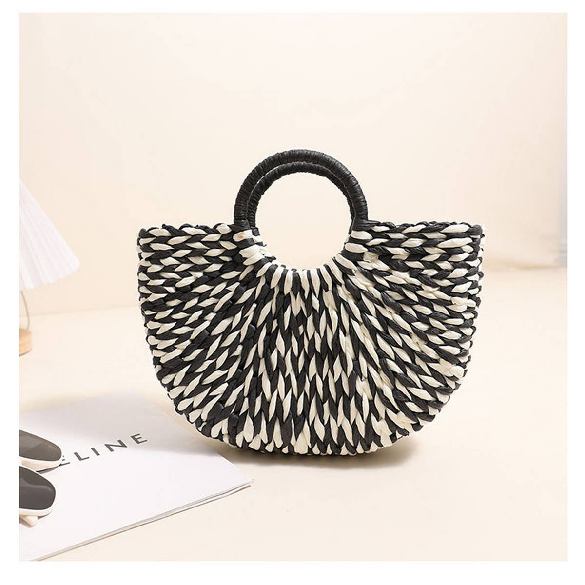 Half Round Straw Tote Bag