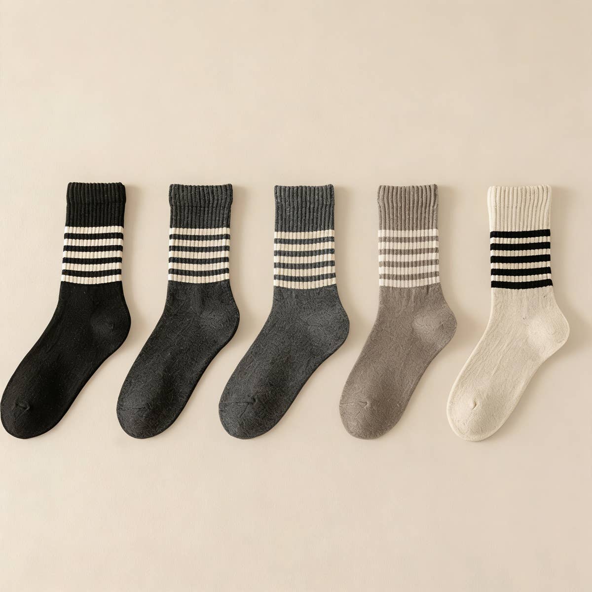 Japanese Style Striped Crew Socks | Beige