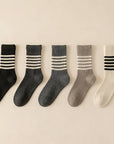 Japanese Style Striped Crew Socks | Beige