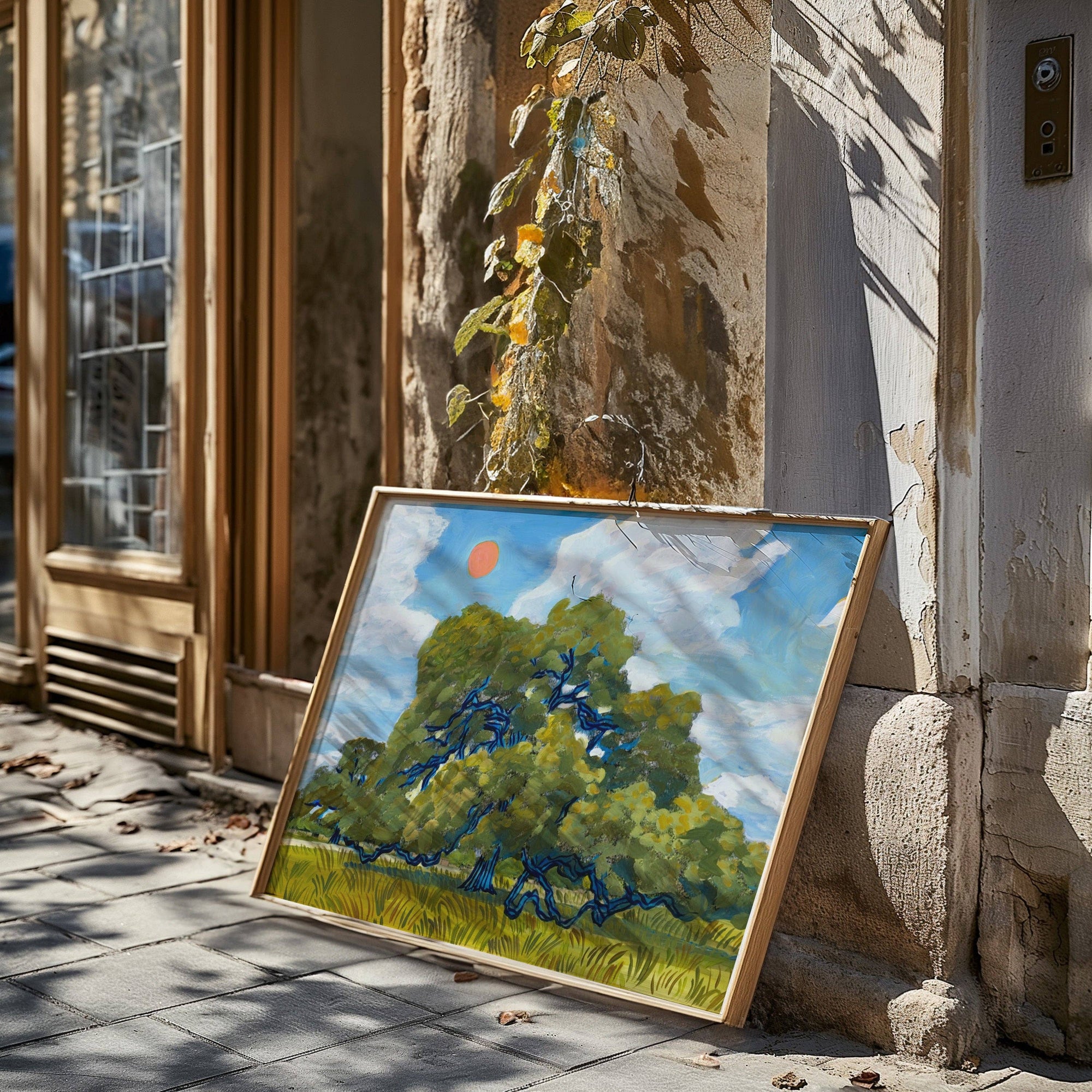 Art Print | Texas Hill Country Live Oak and Red Summer Sun