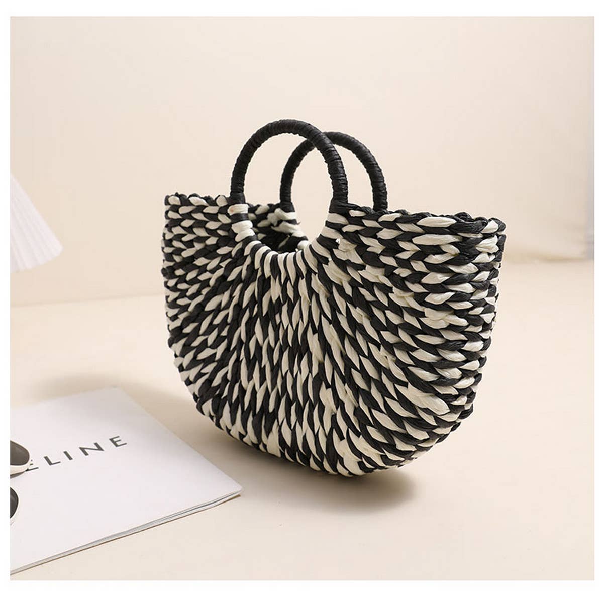 Half Round Straw Tote Bag