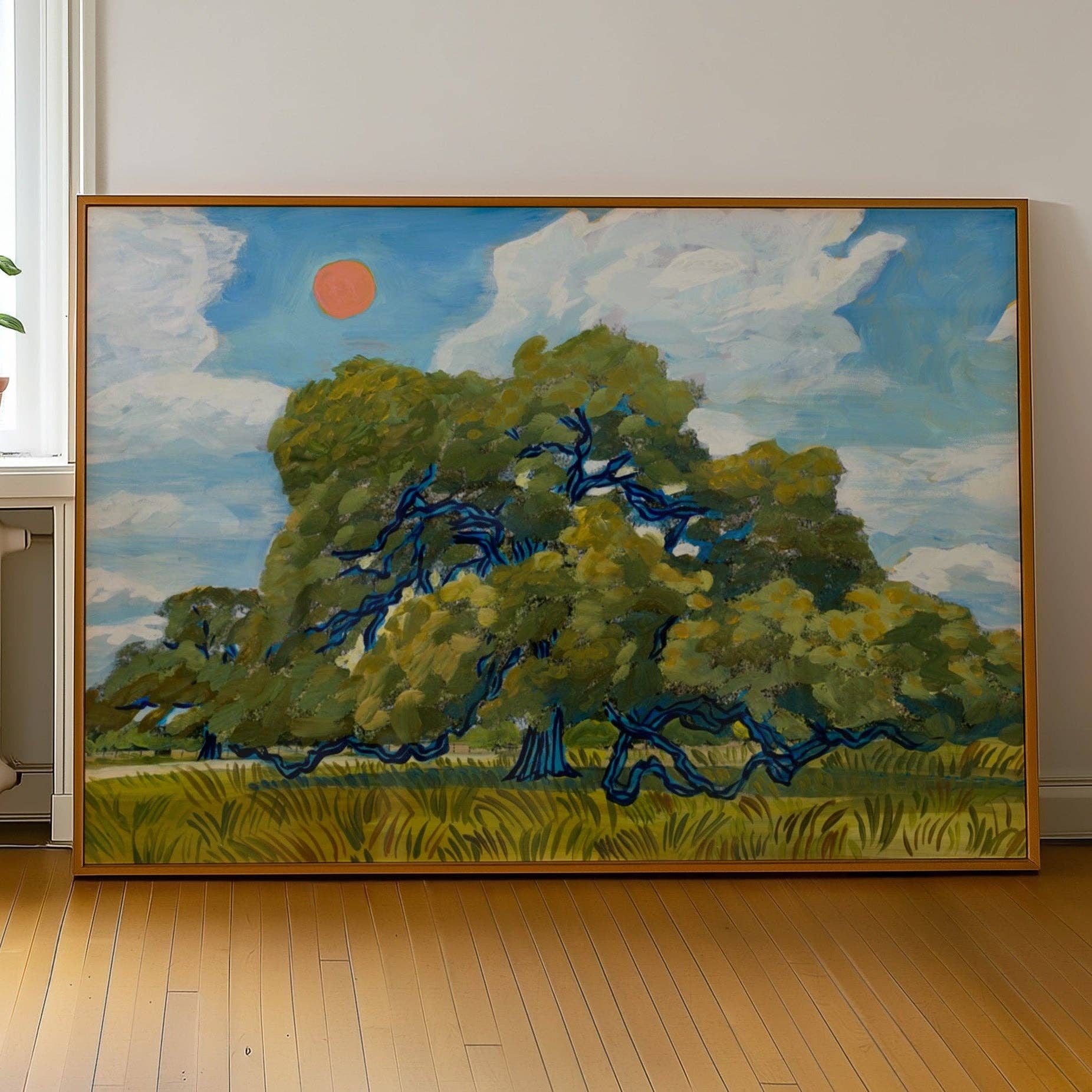 Art Print | Texas Hill Country Live Oak and Red Summer Sun