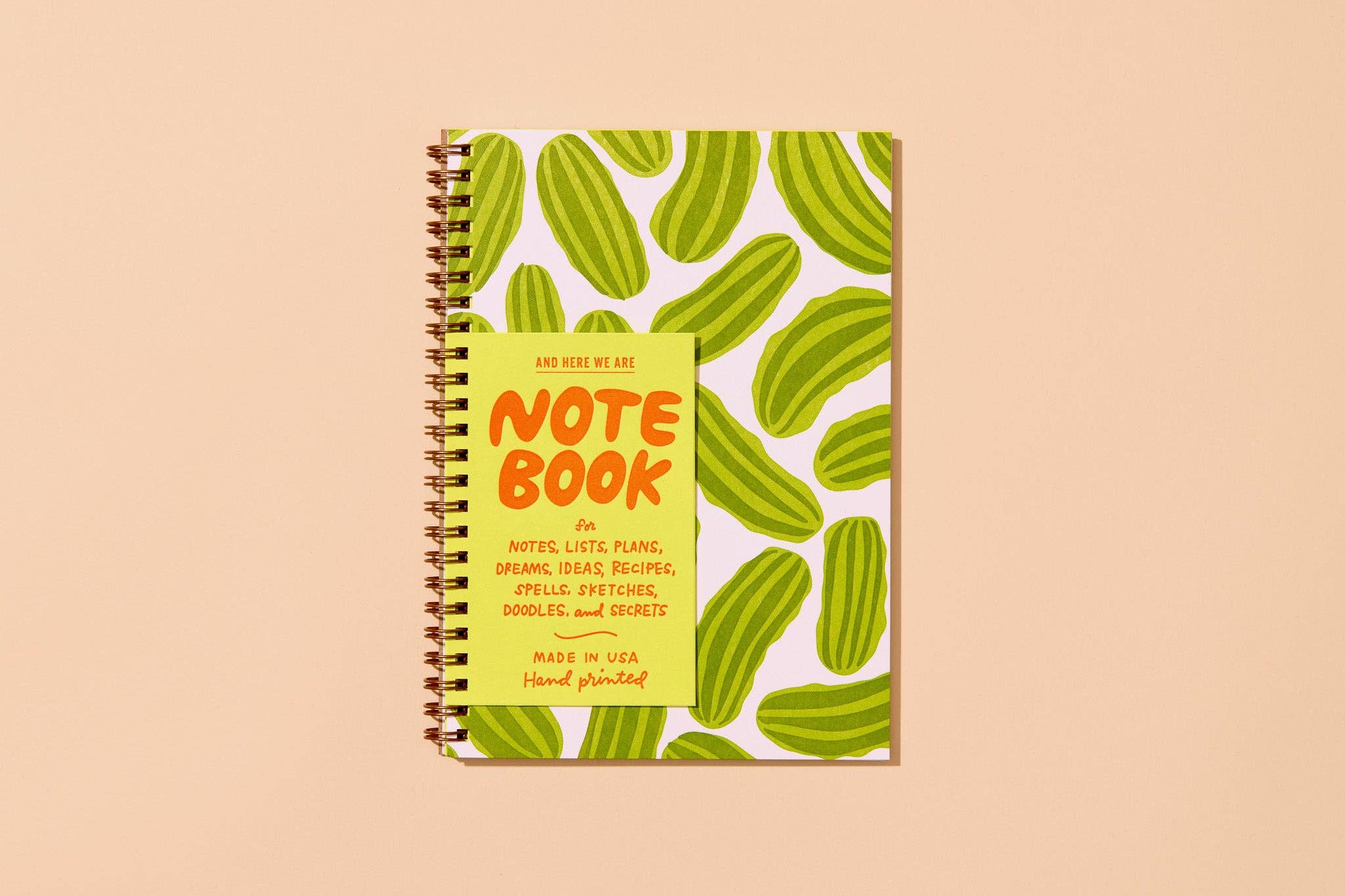 Dreams do come true, especially when they involve pickles. This snack-inspired spiral notebook features quirky illustrated pickles on a letterpress printed cover and 48 lined pages inside. It&#39;s the perfect size to carry your notes, lists, ideas, or secret snack plans.&amp;nbsp;