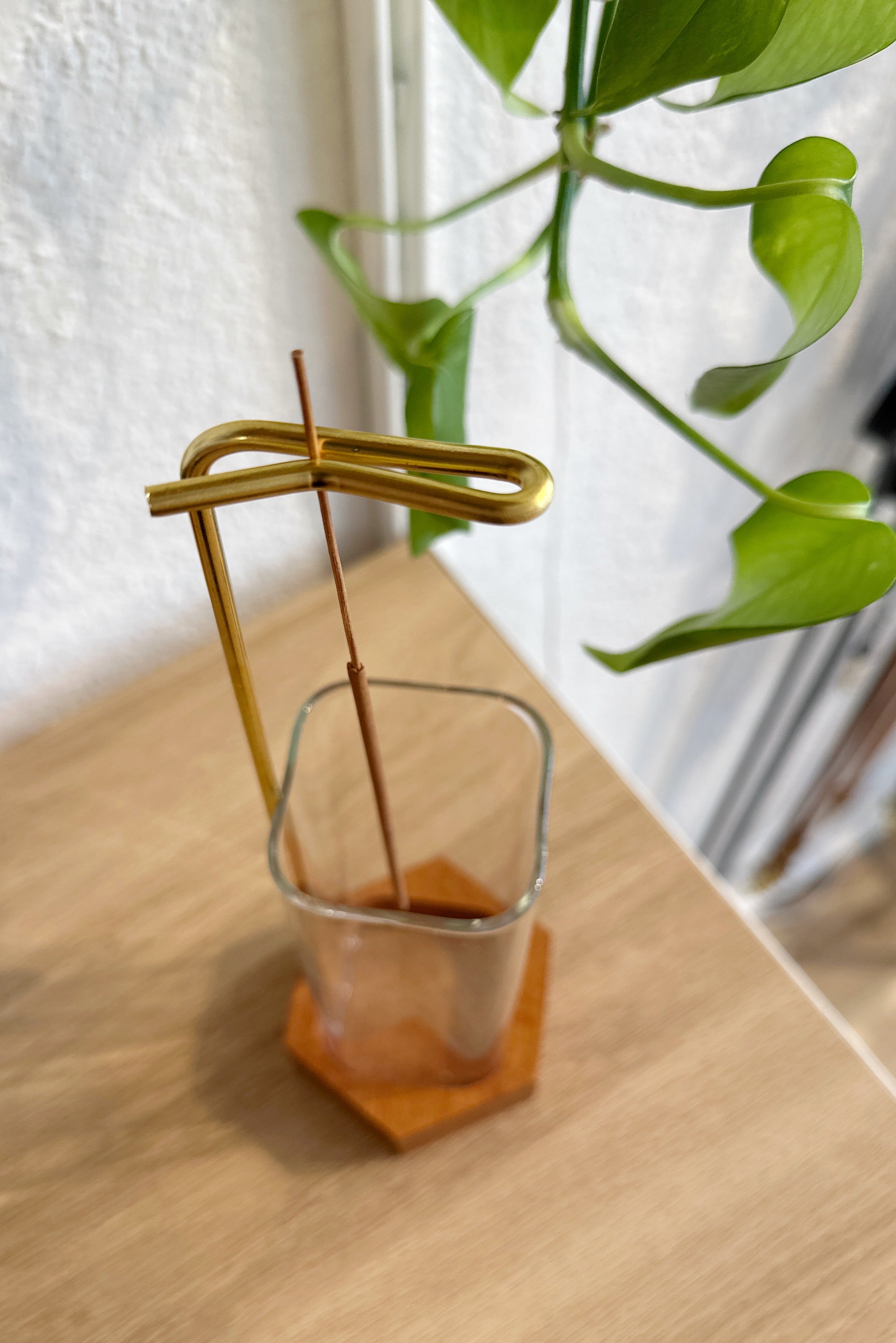 Incense Holder Upside Down with Wooden Base and Glass Ash Catcher