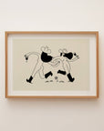 Bring the joy of a carefree spring day to your walls with this unframed art print. Two cowgirls wander through a vibrant field of flowers, wine in hand, captured in a whimsical, sketchy style with playful imperfections. This minimal Western art print adds a lighthearted, free-spirited touch to any home decor collection, making it a perfect choice for living rooms, kitchens, or cozy nooks.