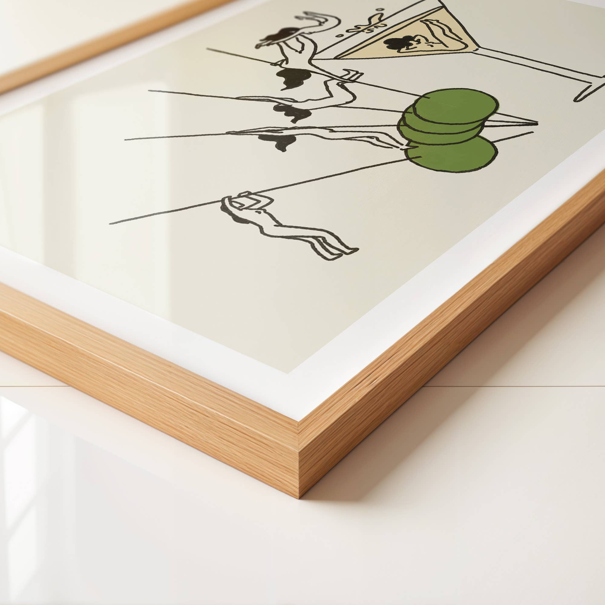 Framed artwork with abstract design on a white surface