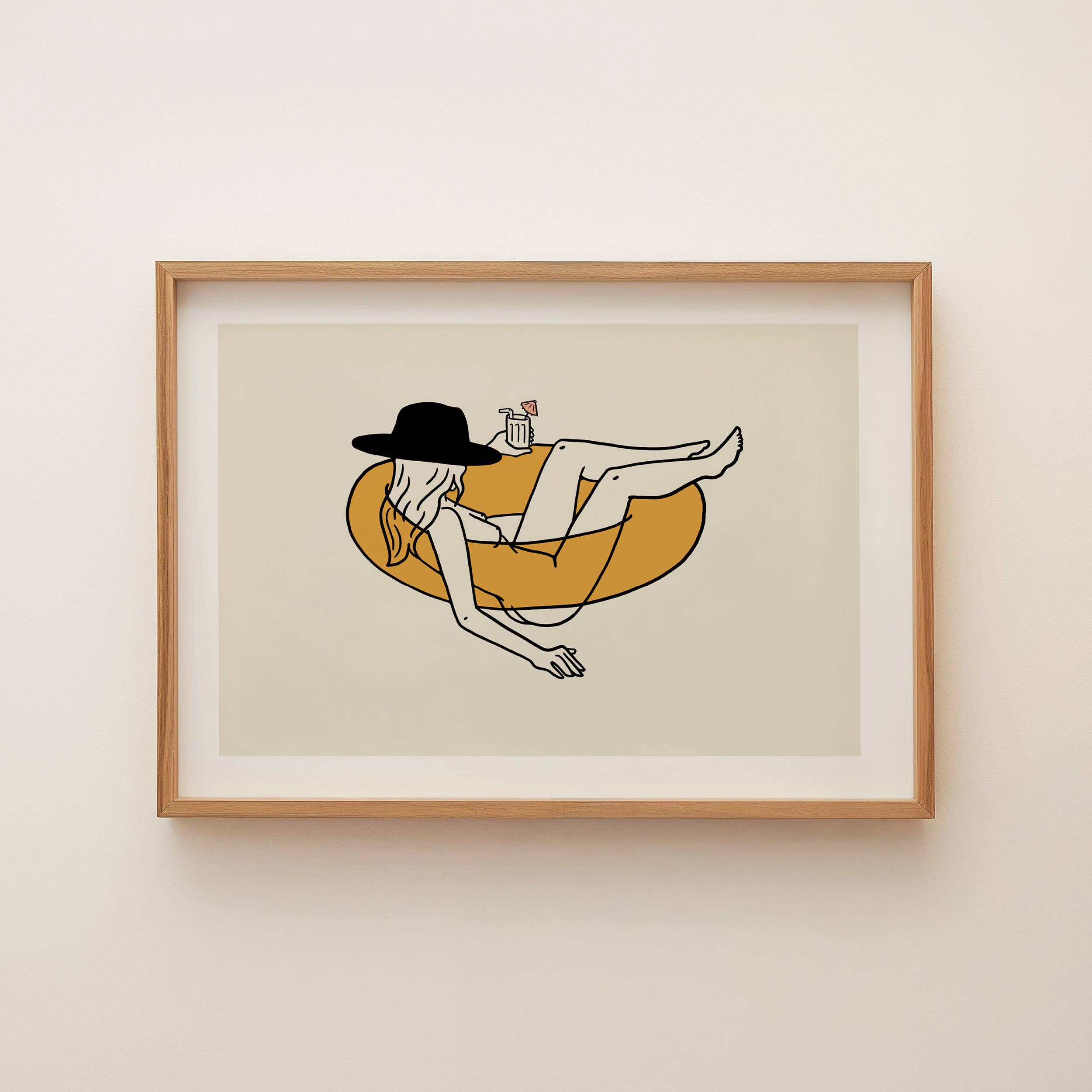 This whimsical art print features a minimalist cowgirl casually floating down a river, bringing a perfect mix of Western charm and serene, minimal line art. It’s the perfect piece of wall decor for adding a unique, carefree vibe to any space.