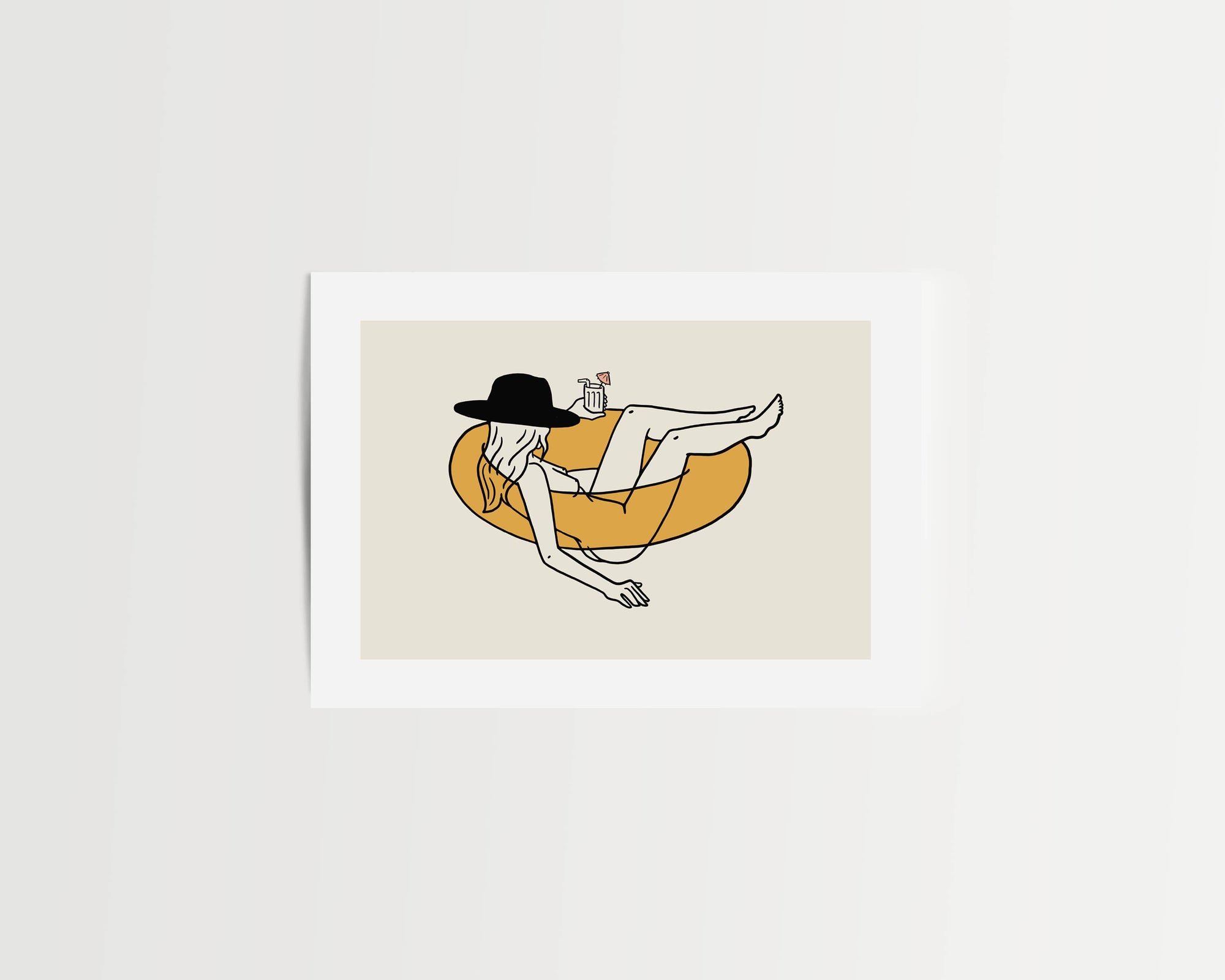 This whimsical art print features a minimalist cowgirl casually floating down a river, bringing a perfect mix of Western charm and serene, minimal line art. It’s the perfect piece of wall decor for adding a unique, carefree vibe to any space.