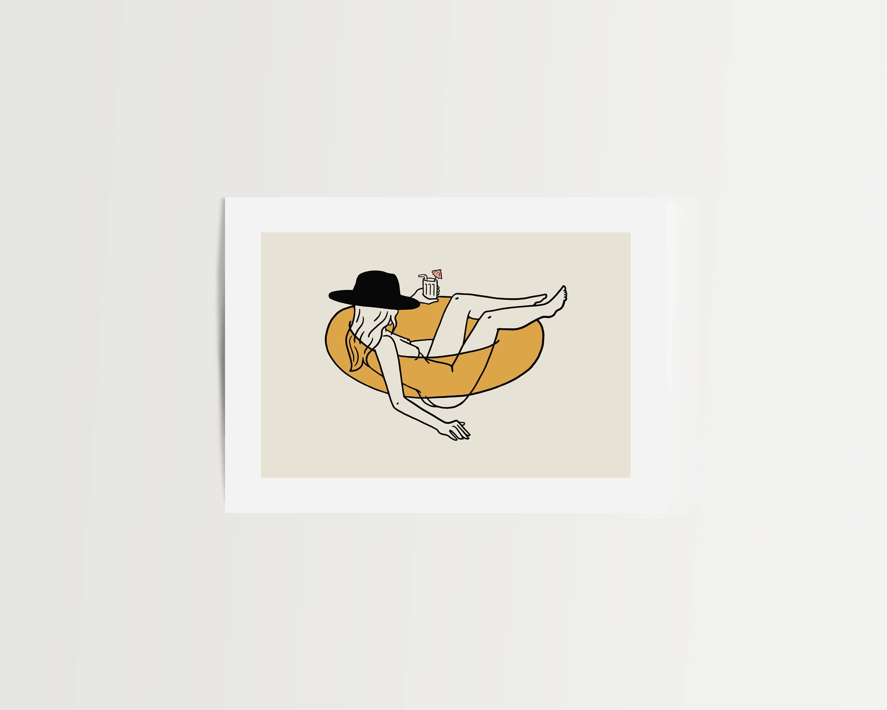 This whimsical art print features a minimalist cowgirl casually floating down a river, bringing a perfect mix of Western charm and serene, minimal line art. It’s the perfect piece of wall decor for adding a unique, carefree vibe to any space.