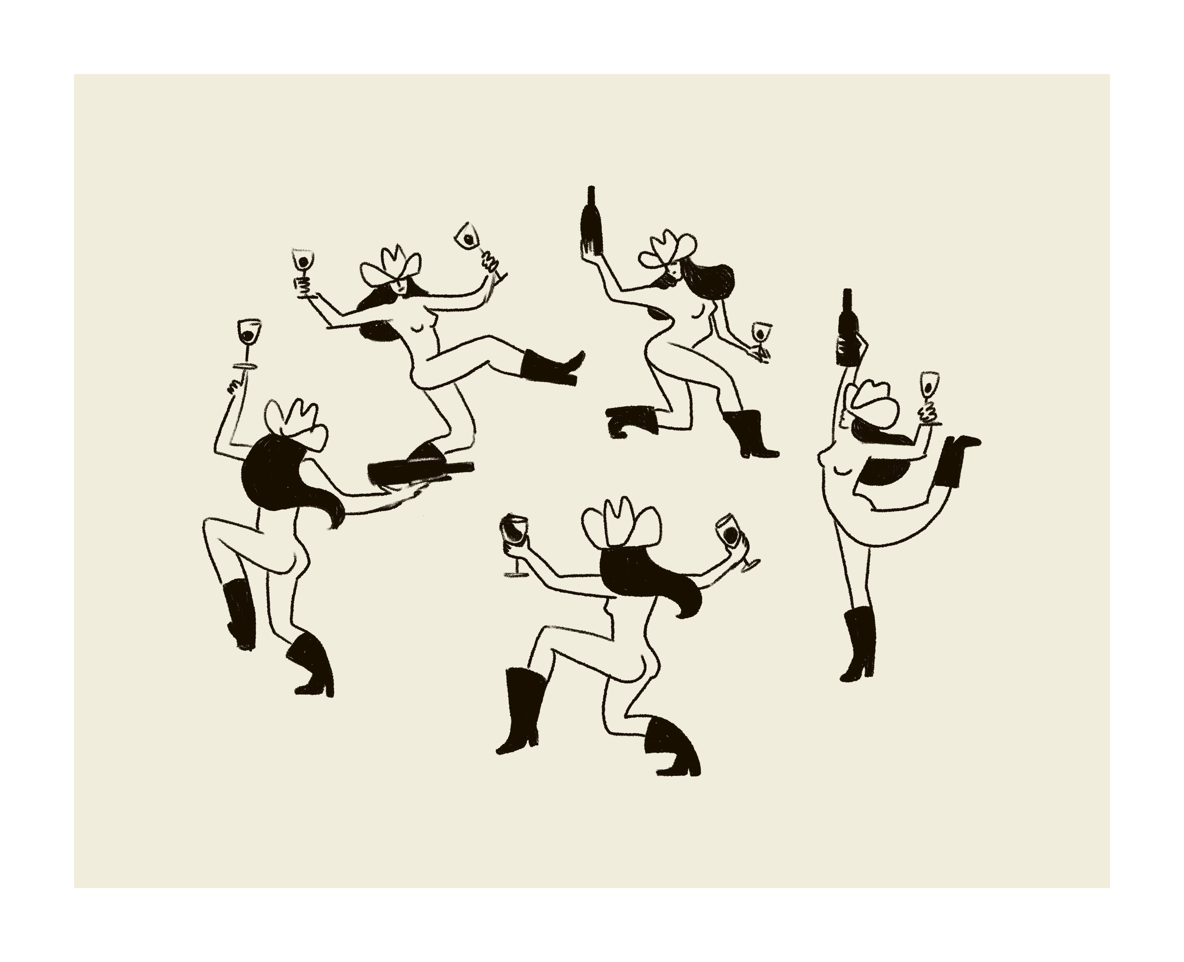 Capture the spirited charm of the West with this playful art print featuring cowgirls dancing in a lively circle. Rendered in a sketchy, hand-drawn style with a cool vintage flair, it reimagines the iconic Matisse "The Dance" in a uniquely western way. Perfect for adding a fun and eclectic touch to any room, this unframed art print brings movement and character to your wall with a fresh artistic twist.