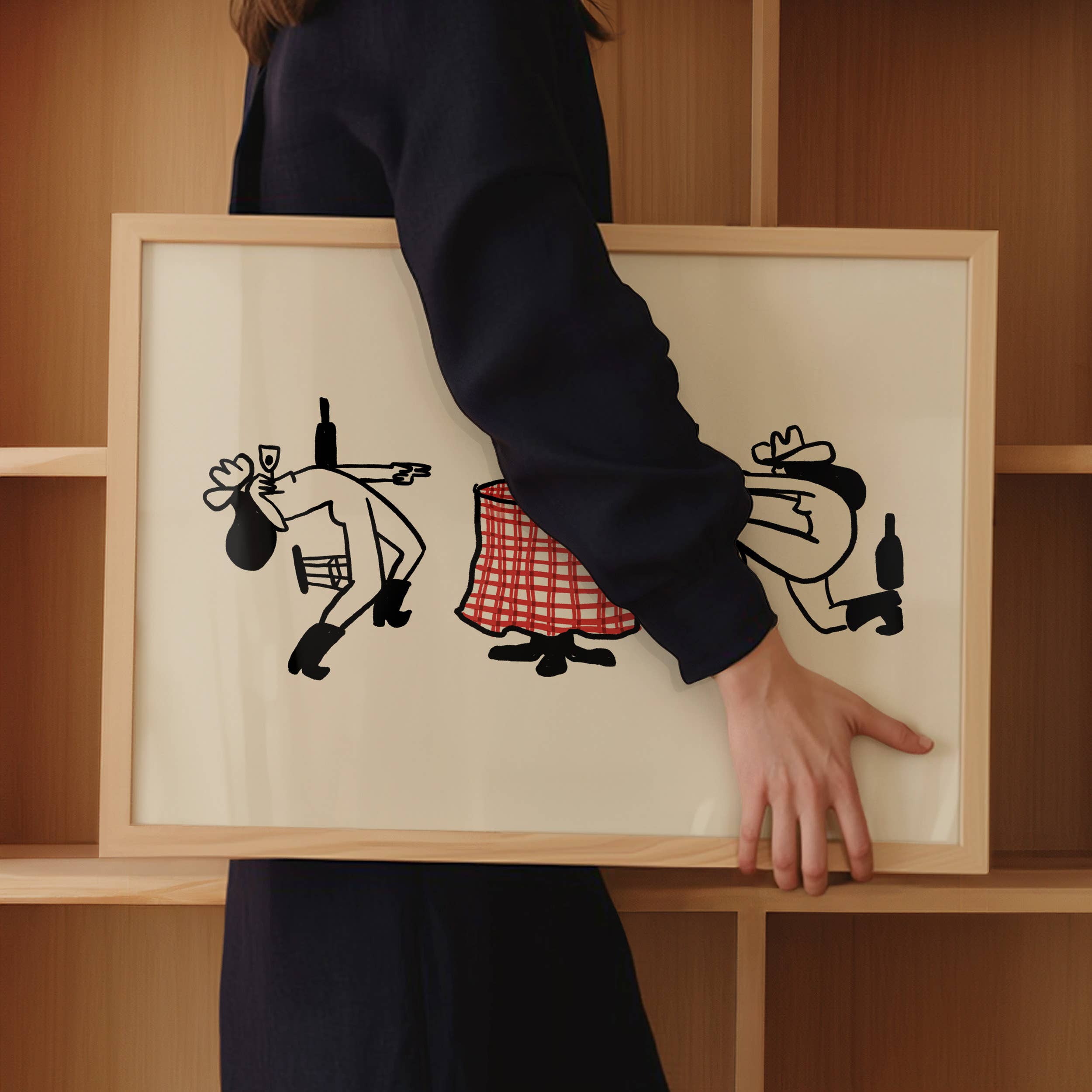This unframed art print offers a fun twist on the classic duel, featuring two cowgirls in a standoff for the final bottle of wine. It's a fantastic, witty piece of vintage inspired western home decor that's ideal for kitchens, dining areas, or any space that needs a touch of playful personality.