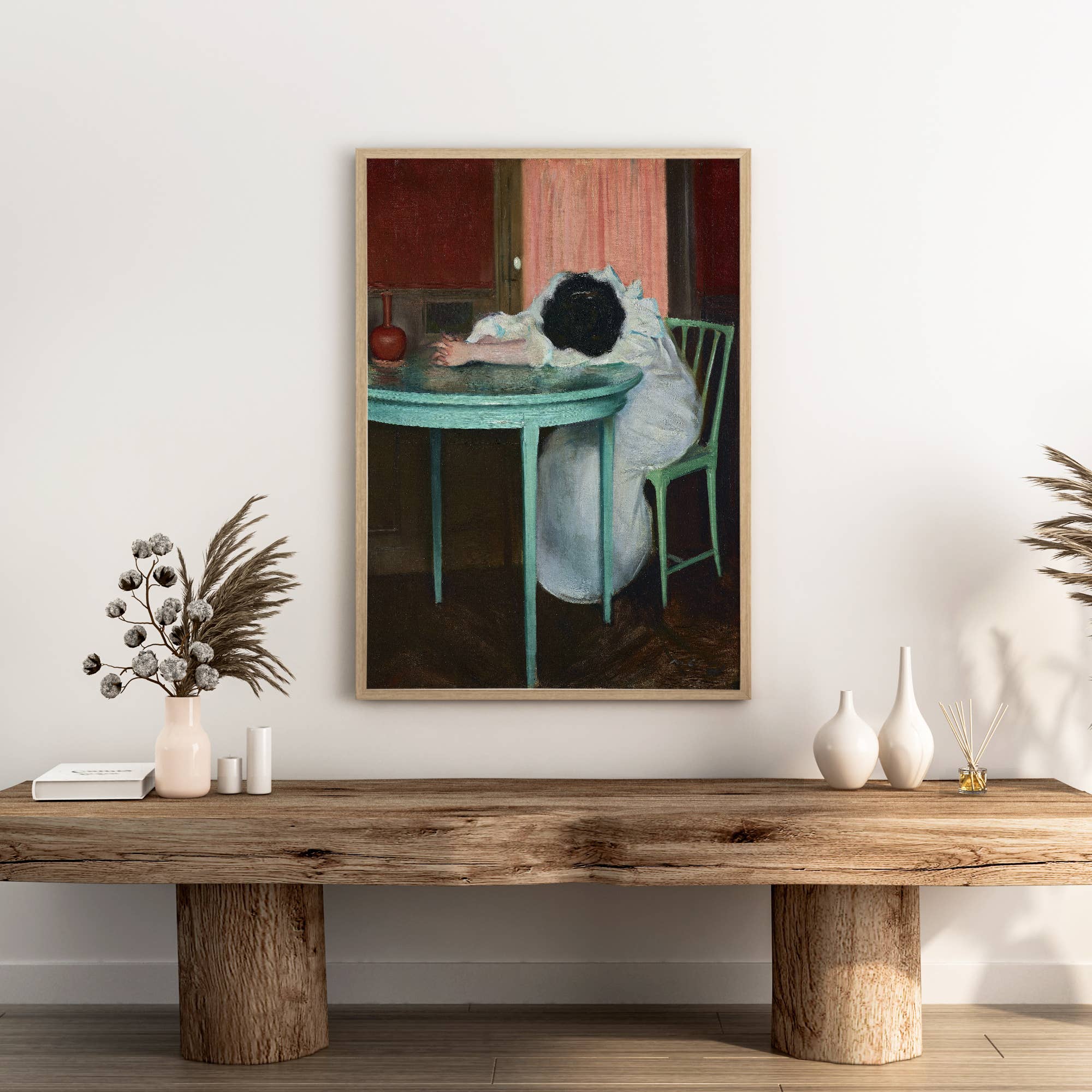 Despite the original artwork by Ramon Casas being over 100 years old, we can relate to her. Featuring stunning complementary colors of red and green, this print is striking along with being relatable. Let this piece capture your tiredness and become a talking point in your home. (No, seriously, we know you're exhausted.)