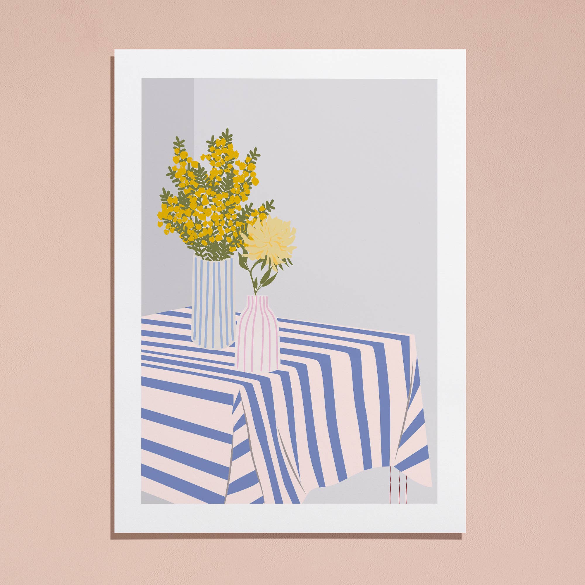 Cheerful yellow flowers in striped vases add modern charm to your space! This bold, colorful print brings a bright, happy vibe to any room