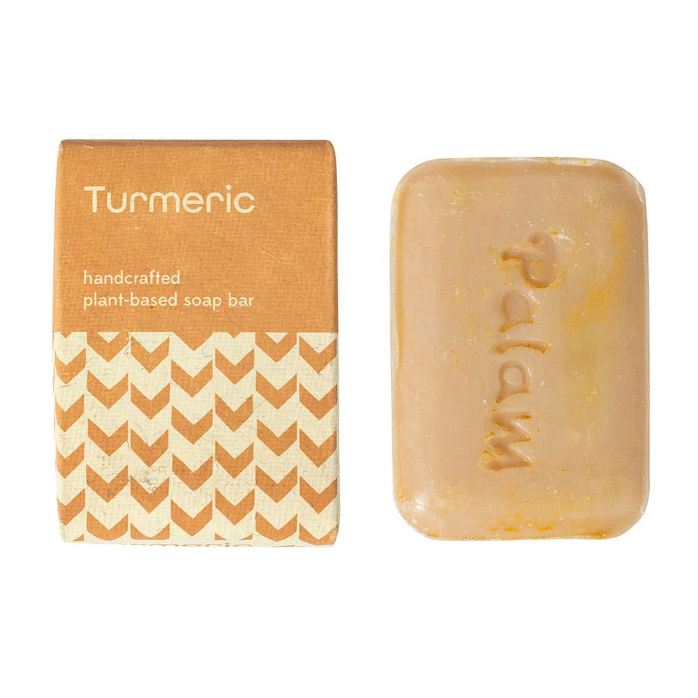 Calm your skin and your mind as you wrap yourself in the mild ginger and woodsy scent of this turmeric soap! A natural anti-inflammatory and antioxidant with antibacterial properties, turmeric soothes irritated skin and helps create a more even complexion. The perfect addition to your skincare routine both morning and night! Handcrafted in India by the master soap makers of Palam Rural where one bar of soap sends one child to school for one day.