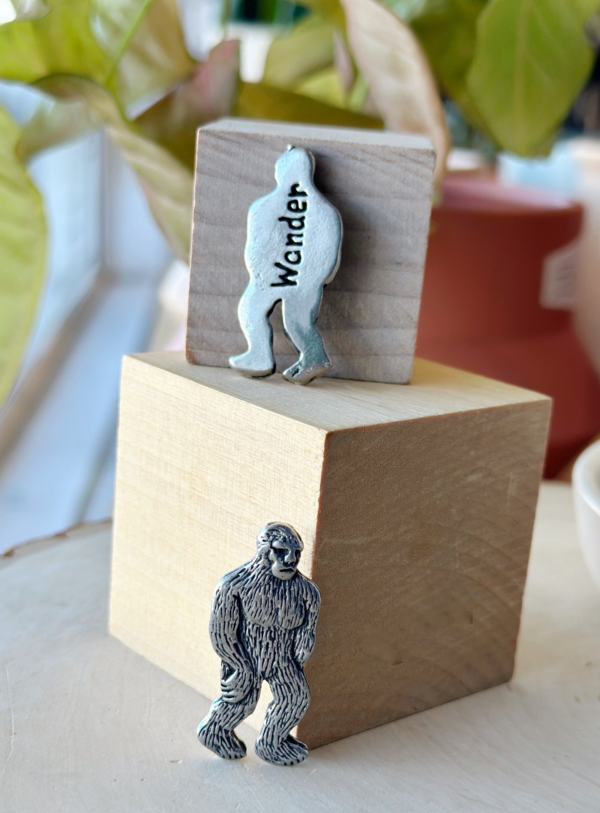 Take a whimsical journey with a Bigfoot Coin! Keep it in your bag or use it to decorate your home. On one side, Bigfoot graces the coin, while the other side playfully reads "Wander". Fine hand-crafted pewter, made in Canada.