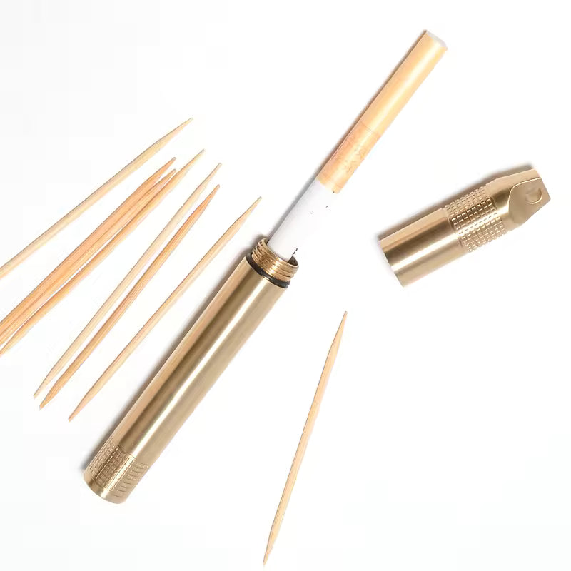 A sleek and sturdy brass cigarette case keychain that's as practical as it is cool. Waterproof and crush-proof, this metal cigarette case clips right onto your bag or keys and keeps your cigarettes, pills, or toothpicks safe and secure wherever you go. This compact keychain cigarette holder slips discreetly into any pocket or purse without the bulk.