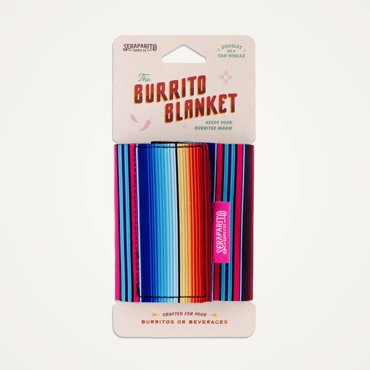 The Burrito Blanket keeps burritos warm and drinks cold with insulated fabric and an adjustable fit. Perfect for bottles, cans, and ultimate temperature control!