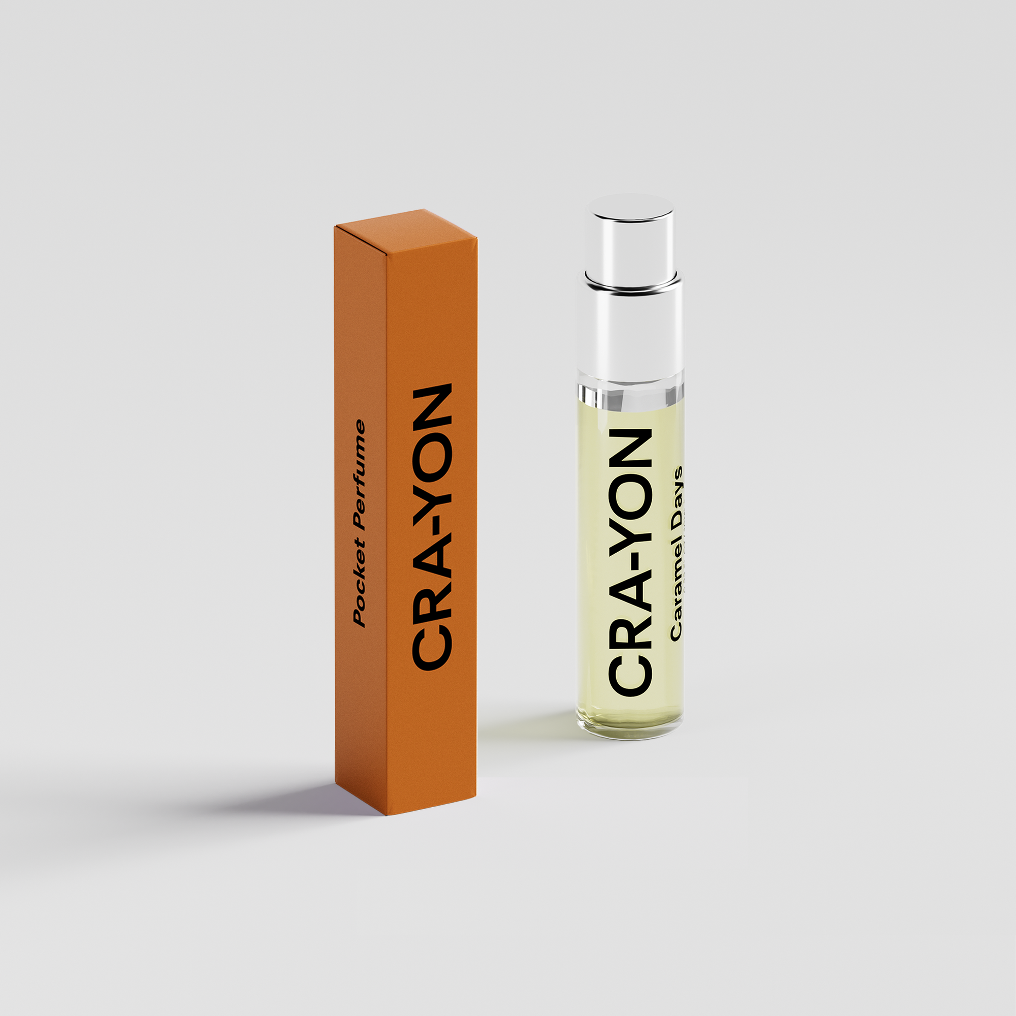 Caramel Days Eau de Parfum 10ml by CRA-YON. A warm, creamy fragrance with citrus, coconut, vanilla, and cacao. Travel-friendly, vegan, cruelty-free scent.