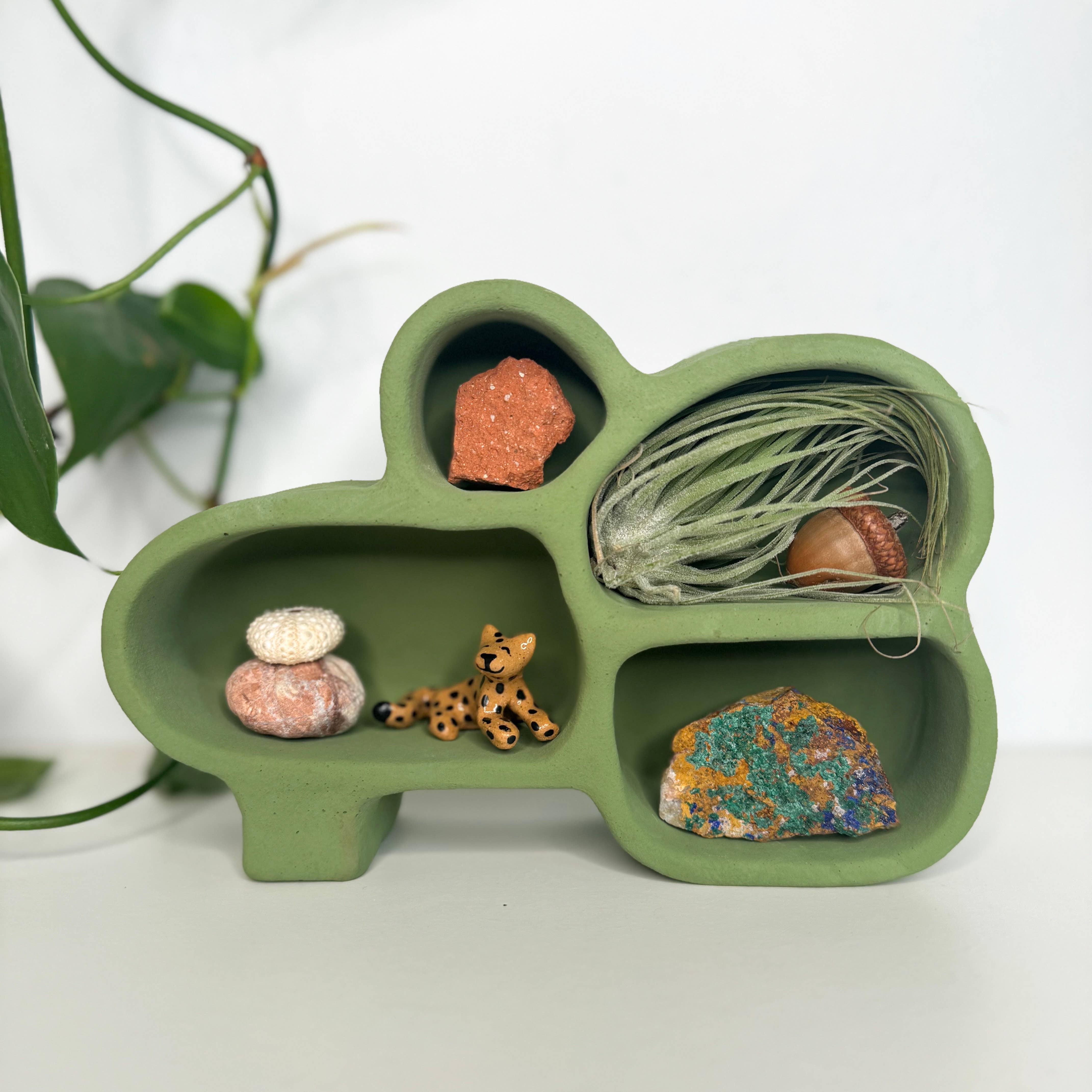 Handmade Cave of Inspiration shelf by The Minimalist Ceramist. Perfect for displaying crystals, rocks, air plants, and nature treasures.