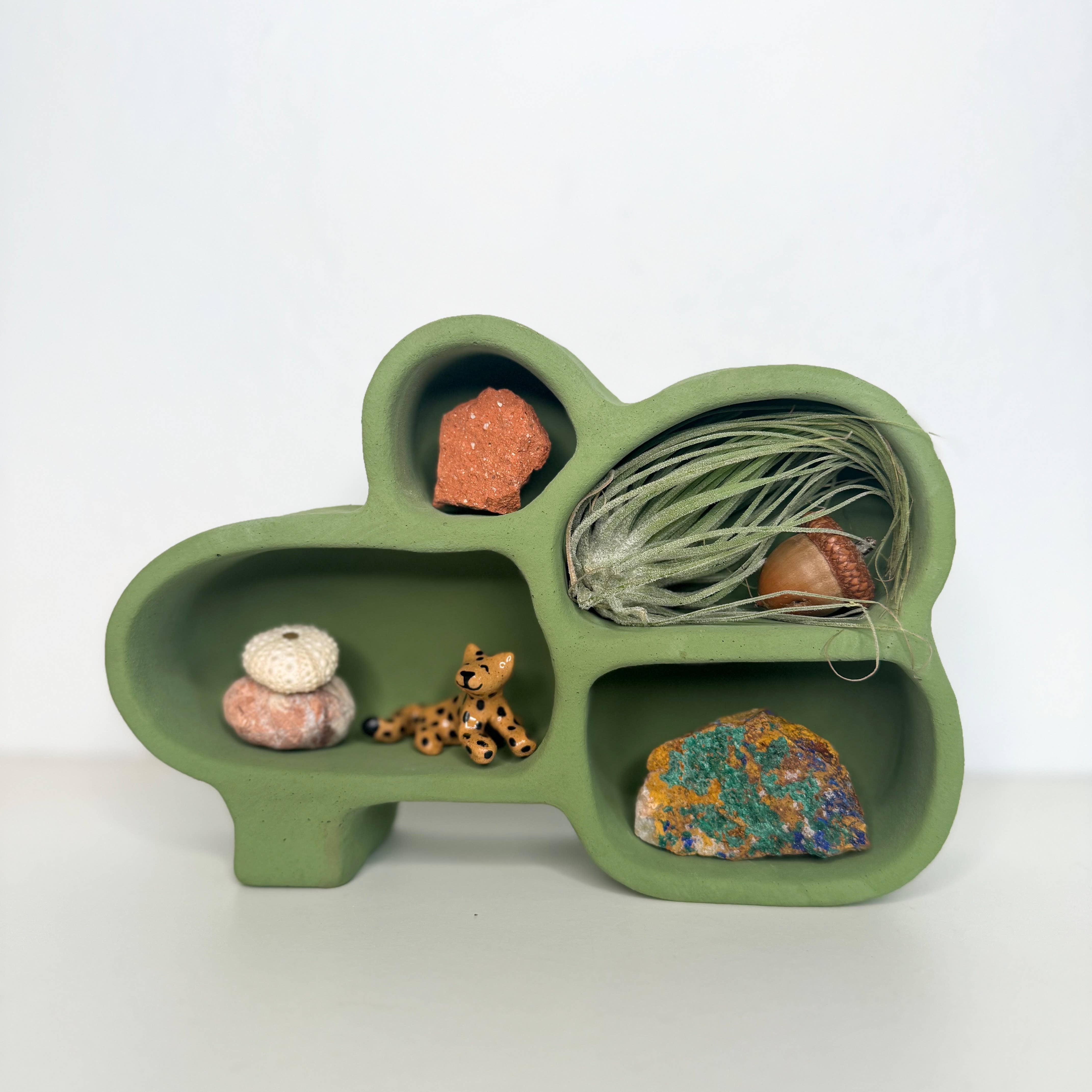 Handmade Cave of Inspiration shelf by The Minimalist Ceramist. Perfect for displaying crystals, rocks, air plants, and nature treasures.