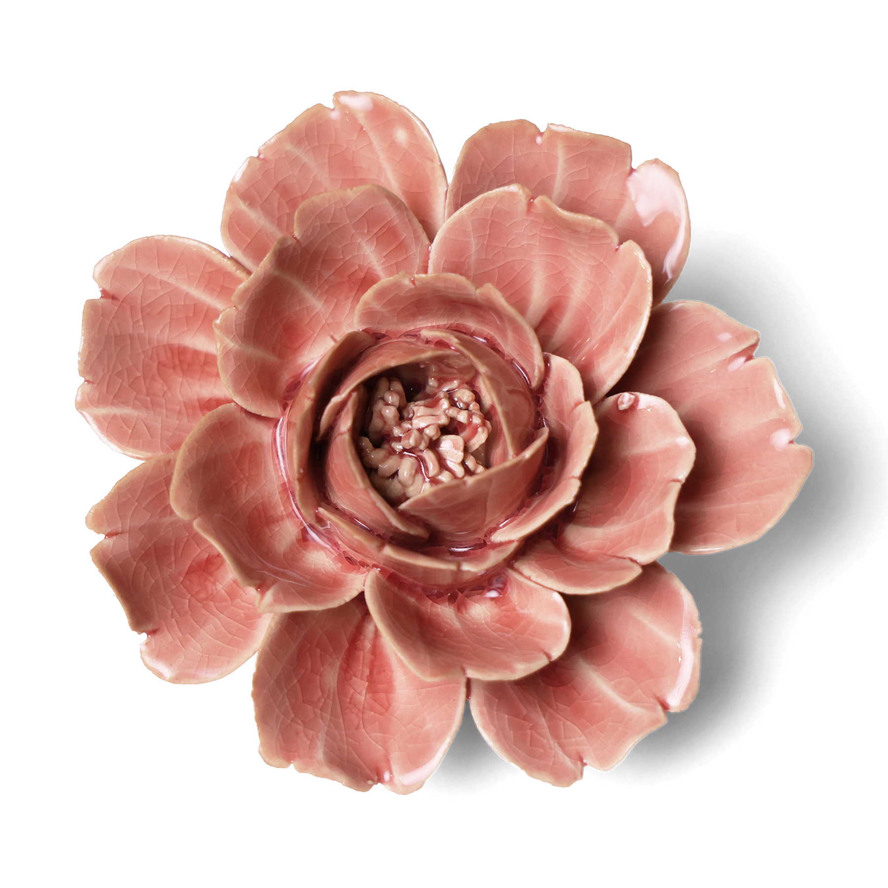 Pink ceramic flower on a white background