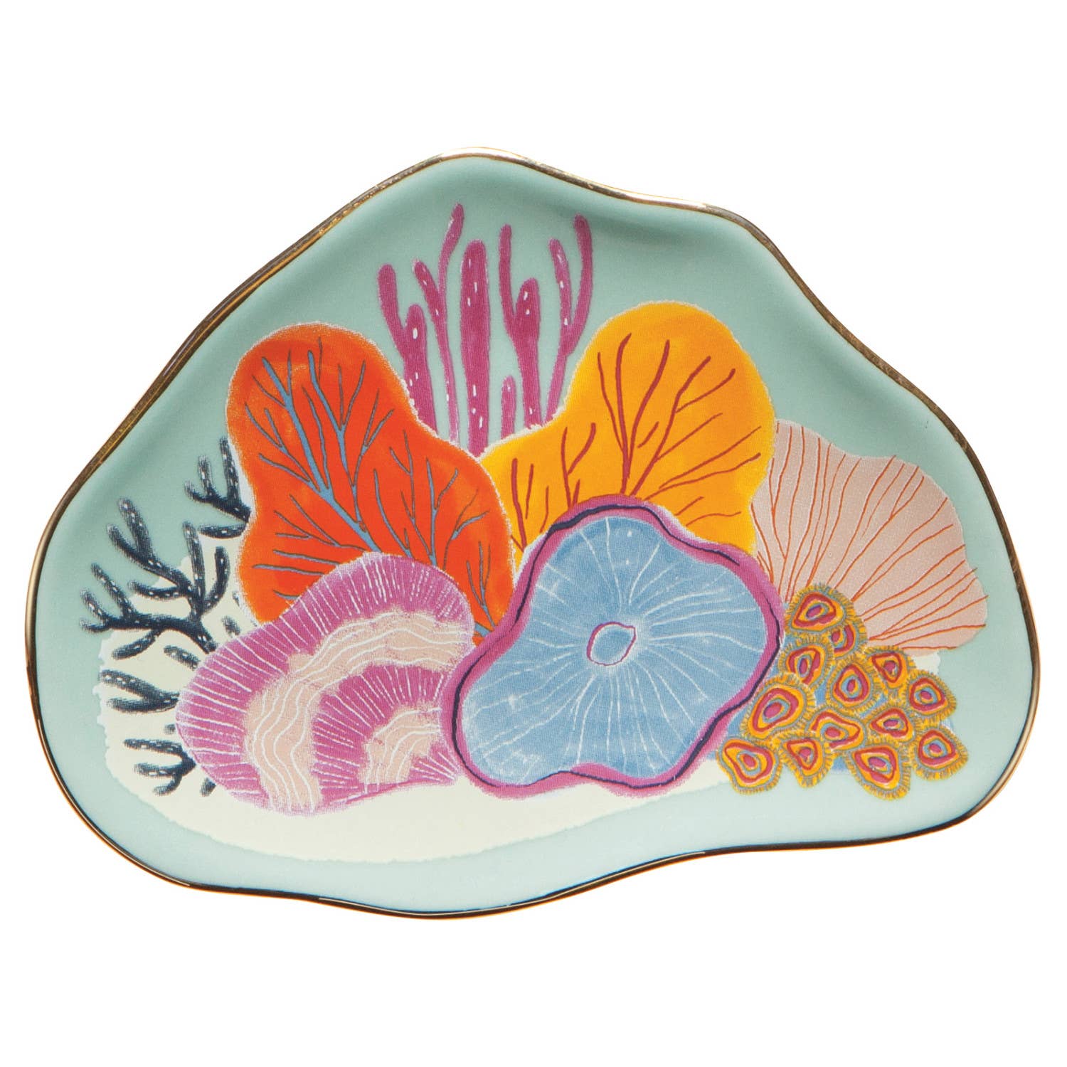 Dive into an otherworldly realm of brilliant luminosity with this ocean-themed Neptune Trinket Tray. Immersed in a warm, tropical sea of pale aqua, a colorful coral garden is the ideal home for favorite jewelry, treasured trinkets and small everyday essentials in the bedroom or bathroom.