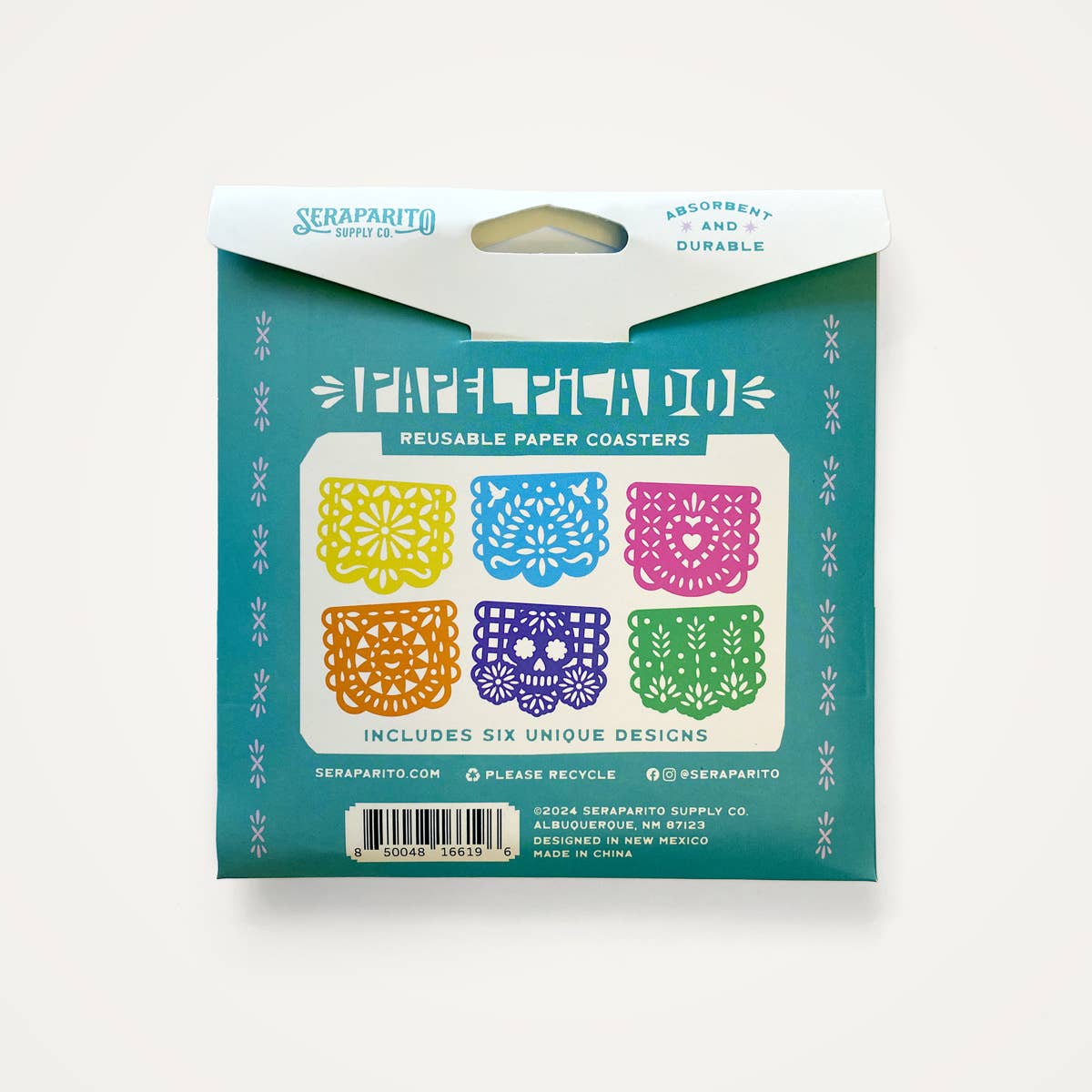 Add fiesta flair with Papel Picado Coasters! Bright, intricate, and fun, these festive paper coasters protect surfaces while bringing color to any celebration.