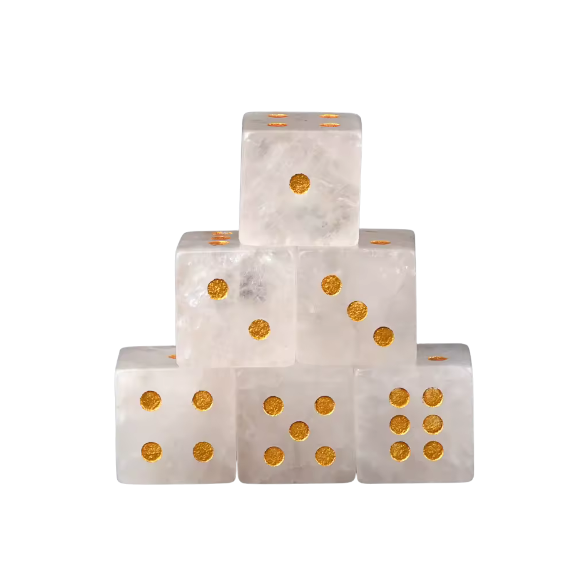 Roll with a little extra magic. These crystal dice are carved from natural gemstones and finished with engraved gold numbers, turning a classic game piece into something truly special. Each one features its own unique colors and patterns, so no two are exactly alike. Whether you’re upgrading game night or picking out a thoughtful gift, this is a small detail that makes a big impression. Available in Indian Agate, Clear Quartz, Tiger Eye, and Green Aventurine.