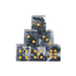 Stack of gray and blue Indian agate dice with gold numbers