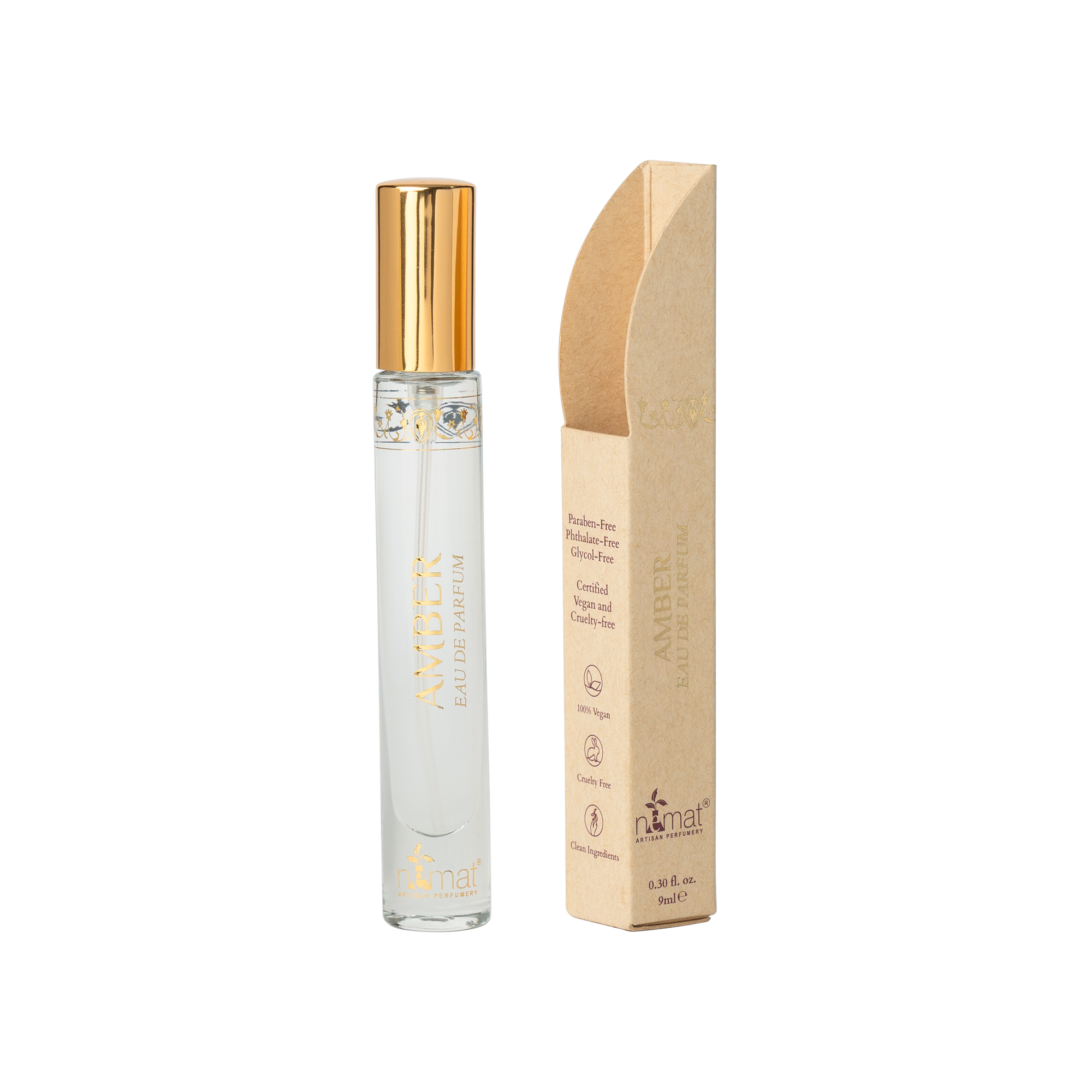 Nemat’s Amber Eau de Parfum combines fresh floral, woody, and clean musk notes, creating a timeless, subtle fragrance that blends with your body chemistry for a unique scent.