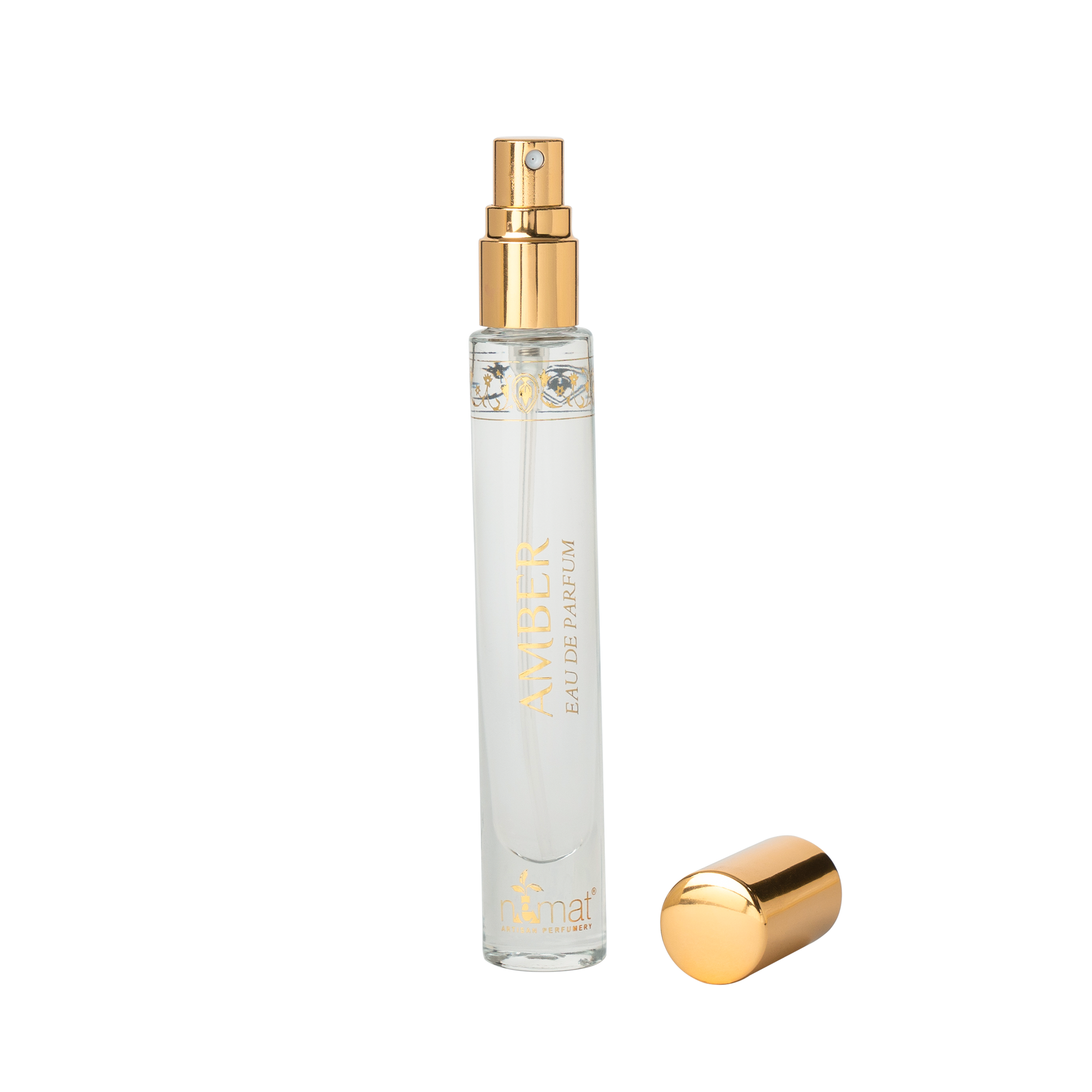 Nemat’s Amber Eau de Parfum combines fresh floral, woody, and clean musk notes, creating a timeless, subtle fragrance that blends with your body chemistry for a unique scent.