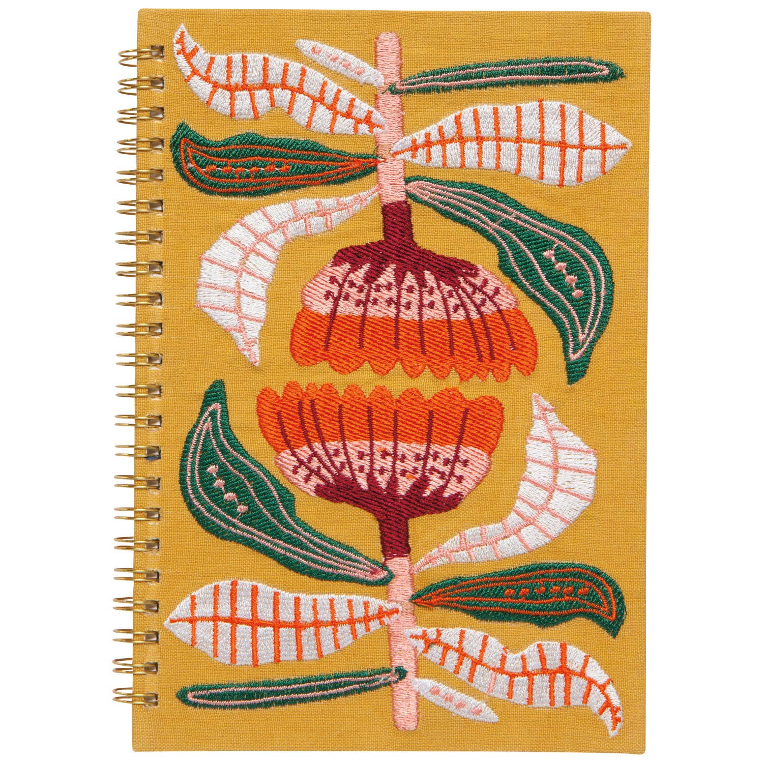 Venus ring-bound notebook features embroidered folk-art florals and bold textures—perfect for inspiring ideas with nature’s fierce beauty
