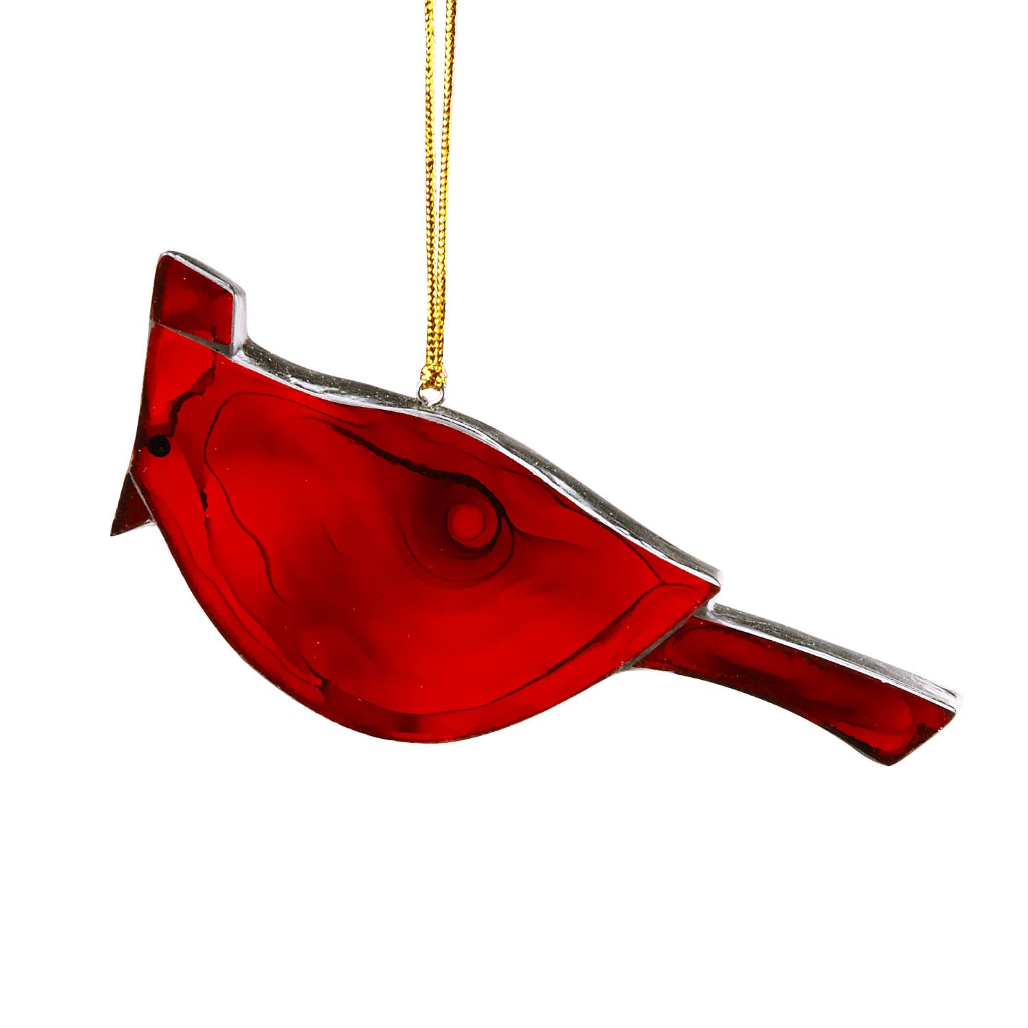 Made of semi-translucent red glass, this cardinal fire bird ornament can be used as a Christmas decoration, or a year-round accent. It hangs beautifully in a window, catching the sunlight, adding a charming quality to any space.&nbsp;