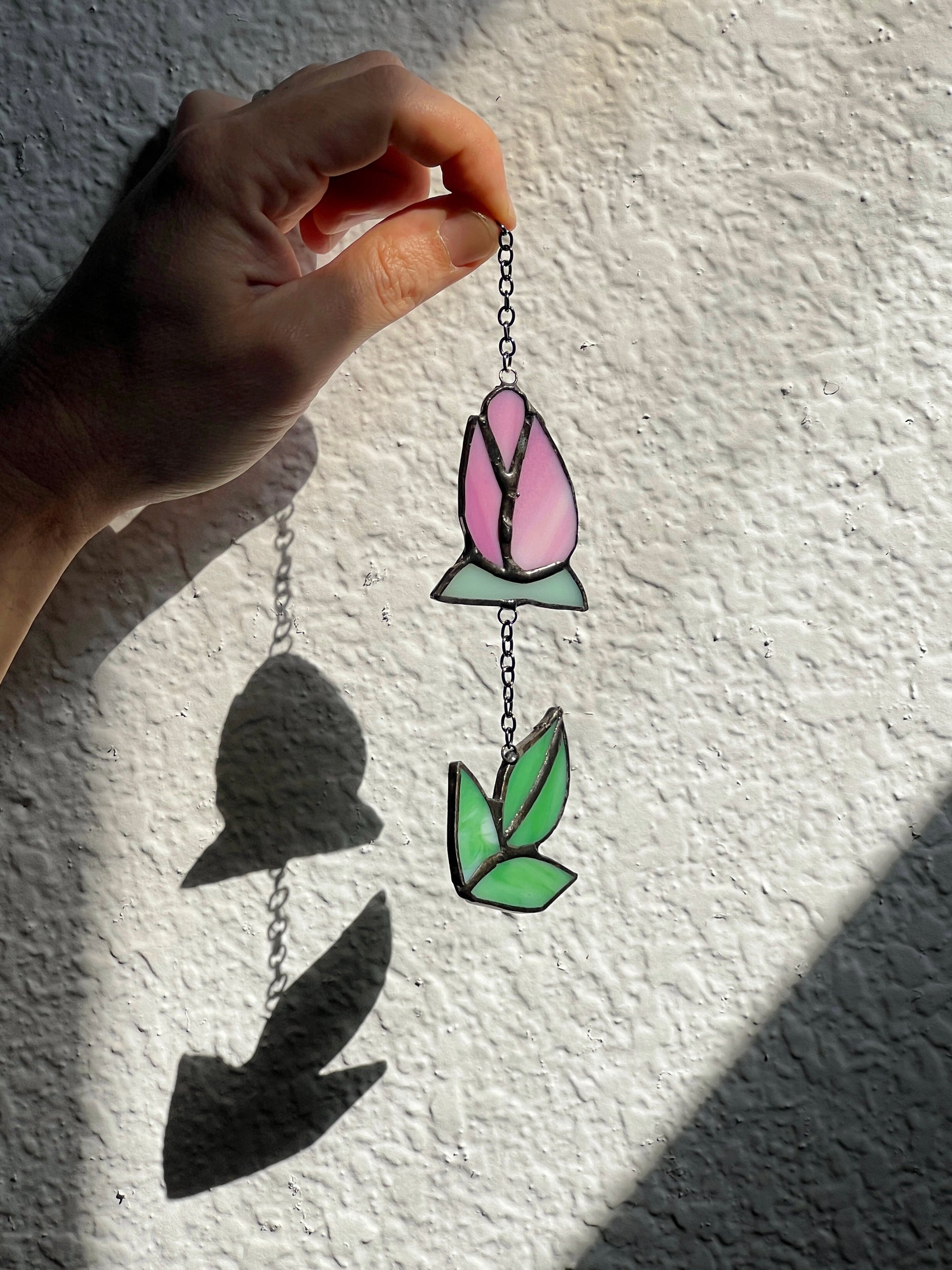 Handcrafted stained glass flower suncatcher. Poppy, rose, fleur-de-lis & dandelion designs. Boho window decor & wall art. Perfect gift.