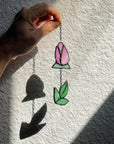 Handcrafted stained glass flower suncatcher. Poppy, rose, fleur-de-lis & dandelion designs. Boho window decor & wall art. Perfect gift.