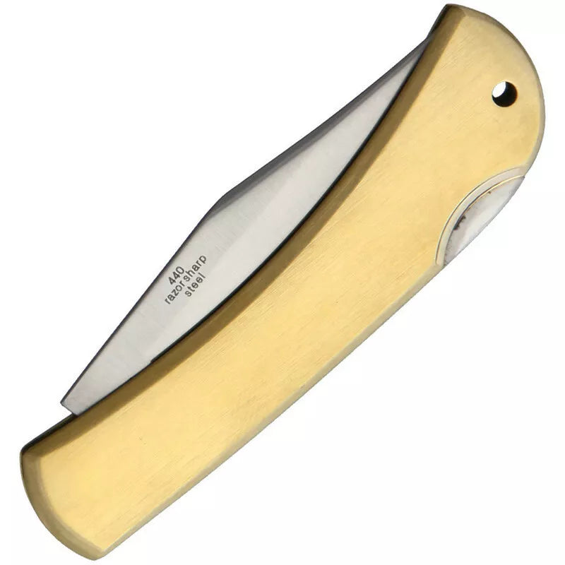 Upgrade your daily carry with a Brass Folding Knife—sleek, durable, and precise. Featuring a brushed brass handle, 440 stainless blade & lanyard hole for easy use.