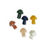 Six small gemstone mushrooms in green, blue, yellow, red, tan and clear stone