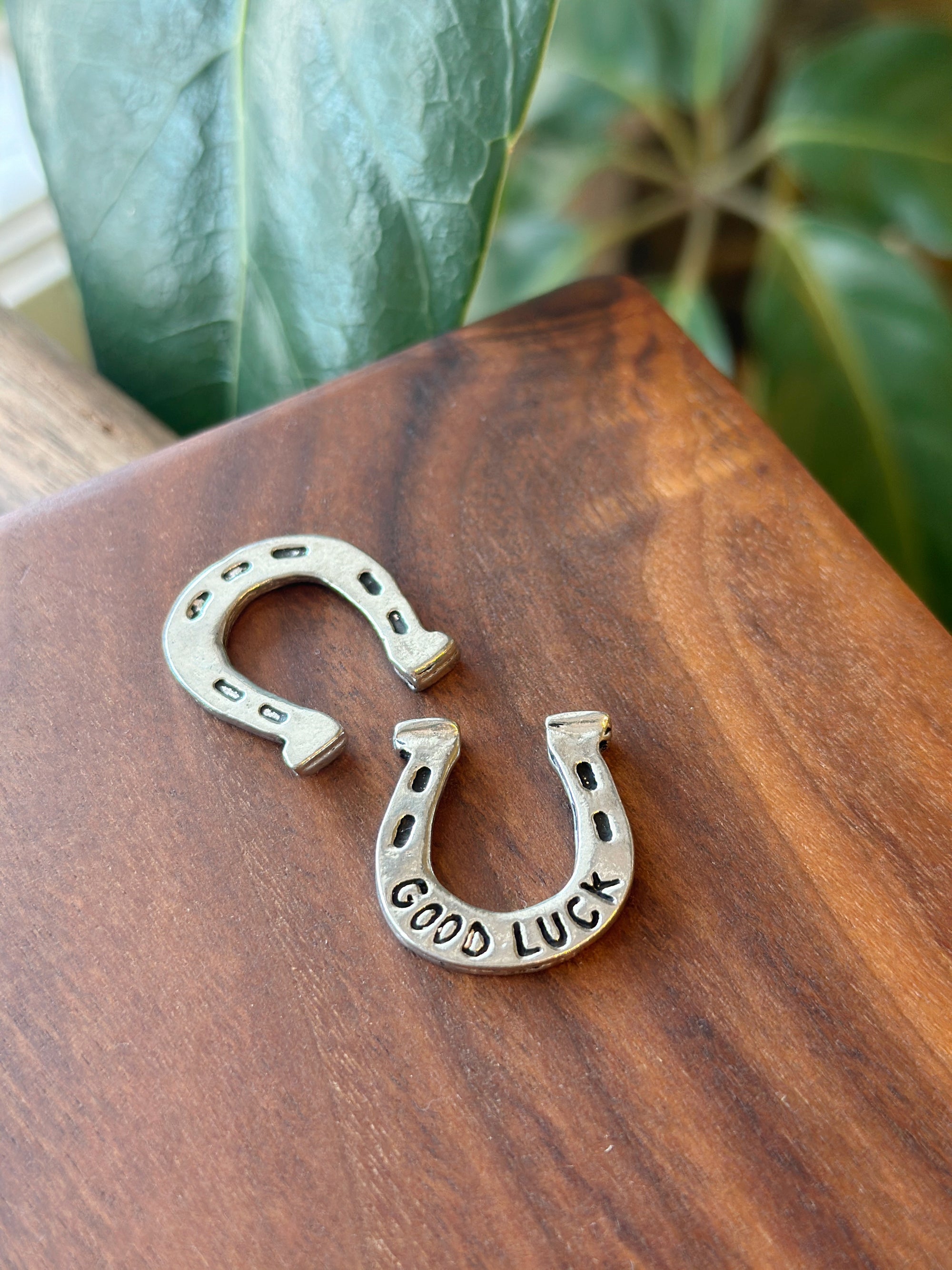 Carry around some good luck! This Good Luck Coin is the perfect little addition to carry around in your bag or decorate little spaces around your home. The front of the coin features a horseshoe and the back of the coin reads "Good Luck". Fine hand-crafted pewter, made in Canada.