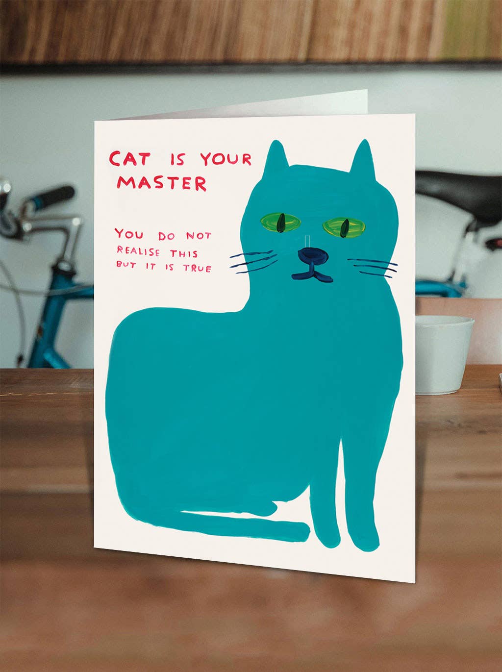 Unleash your inner mischief with our Cat Master Greeting Card, featuring the hilarious, unmistakably quirky artwork of David Shrigley. Perfect for birthdays, everyday laughs, or just because, this card is blank inside so you can add your own punchline—or let Shrigley’s dry humor do the talking!