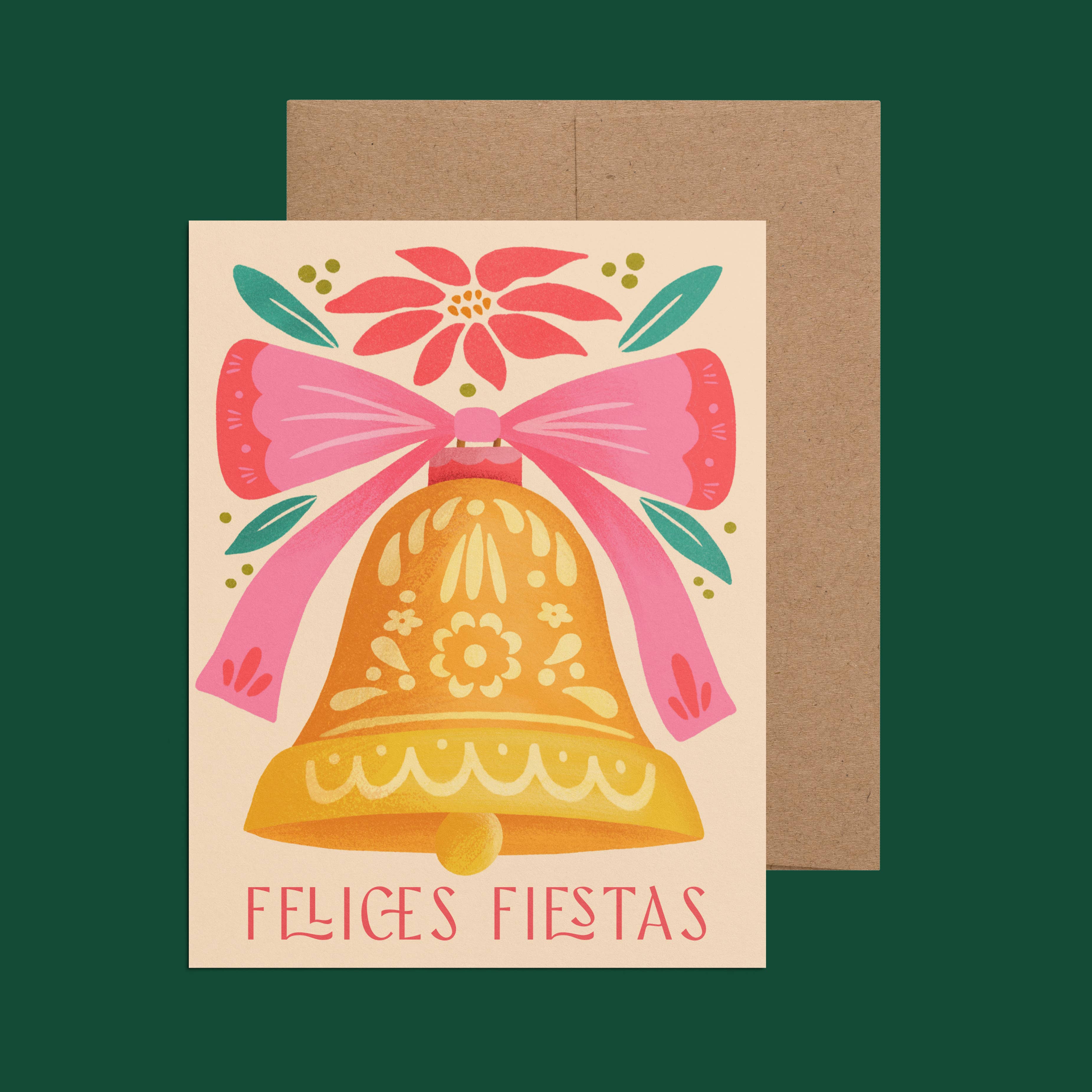 Celebrate the holiday season with Ana Peake’s “Felices Fiestas” Greeting Card, featuring a charming jingle bell design inspired by traditional Mexican folk art. This festive card is perfect for spreading holiday cheer and celebrating Christmas.
