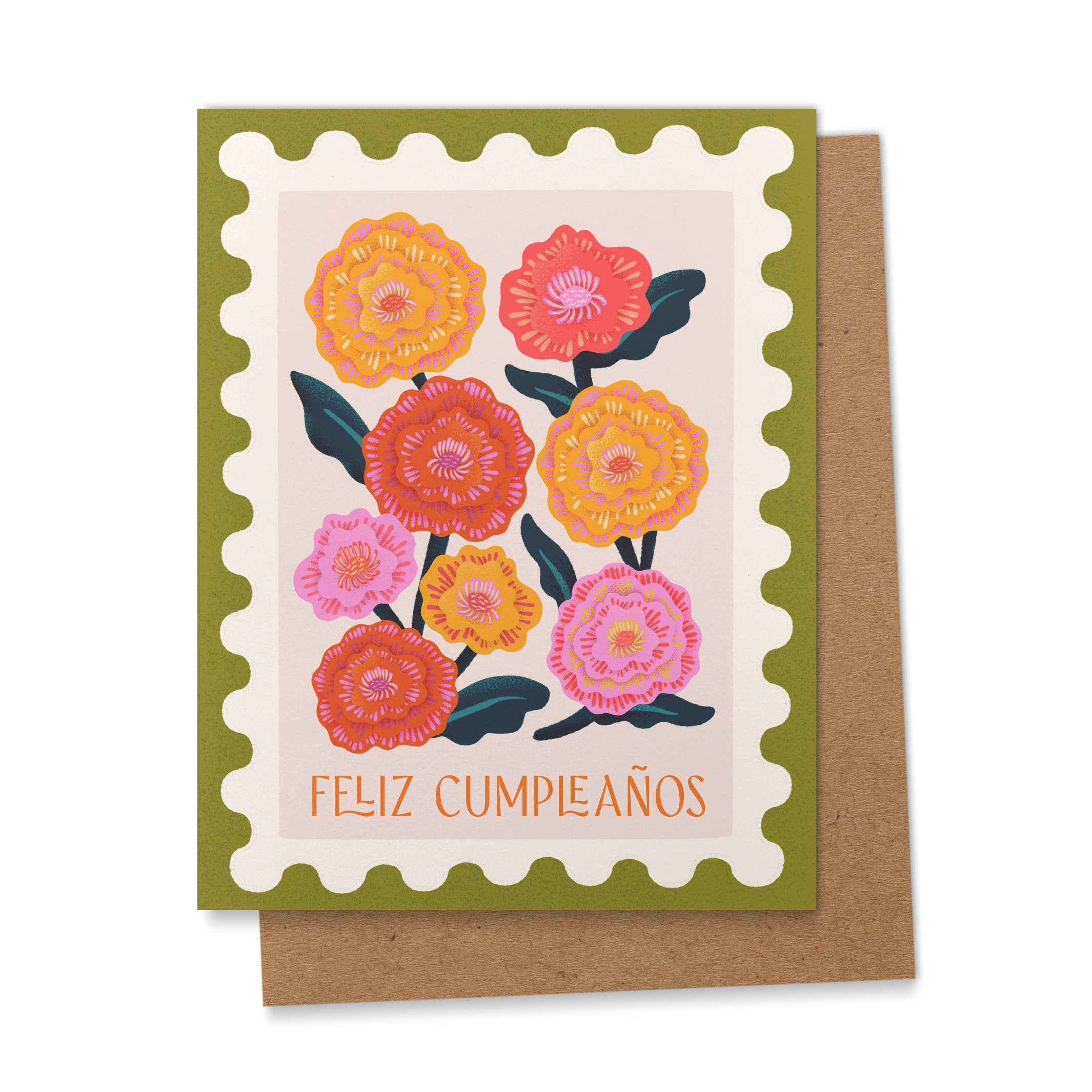 Celebrate the birthday of a loved one with this marigold greeting card. Celebrate Hispanic Heritage Month with Ana Peake's Spanish Greeting Cards, adorned with stunning Mexican Folk Art Inspired Illustrations! These beautifully designed cards, perfect for honoring Hispanic heritage and spreading joy on special occasions.