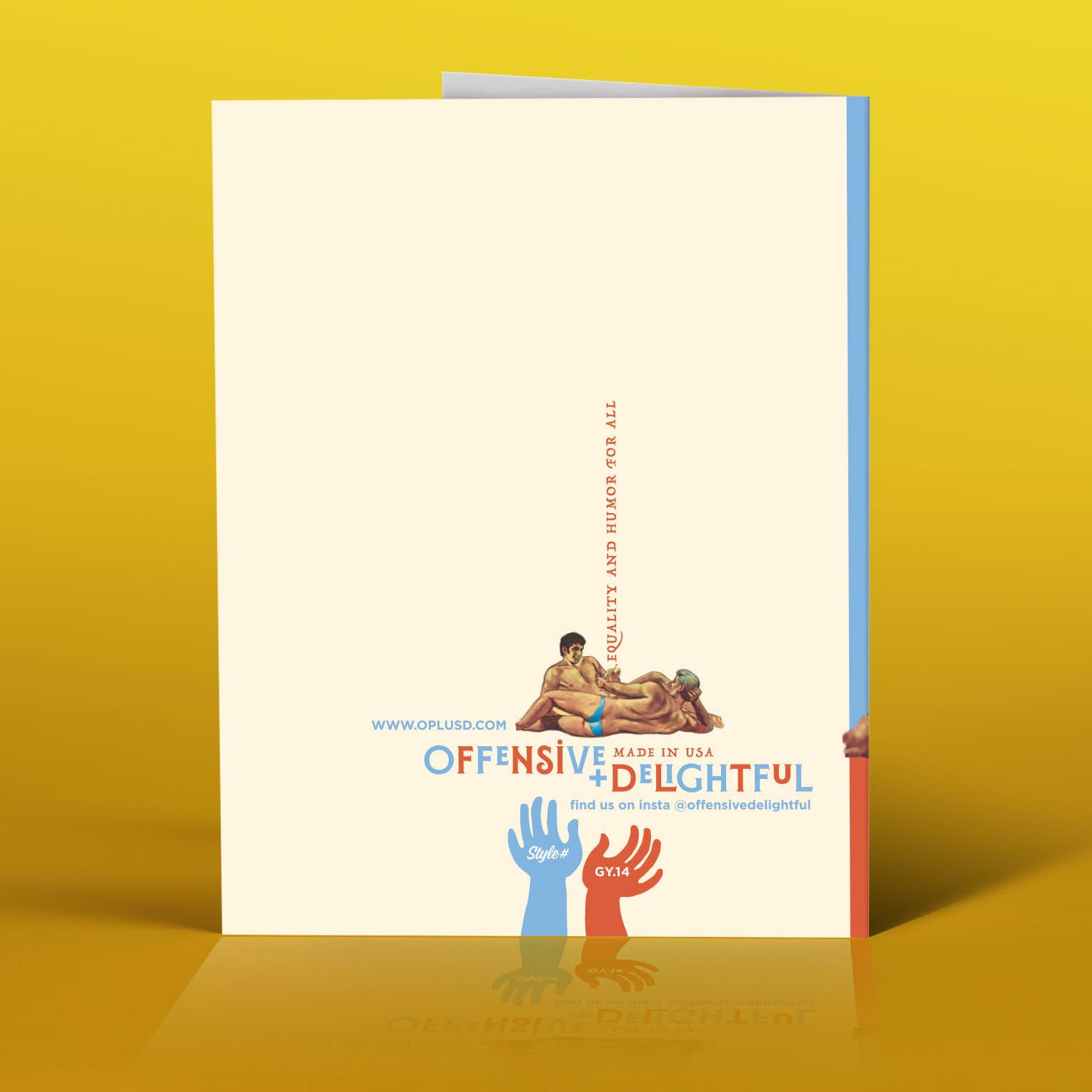 Greeting card with colorful design and text on a yellow background