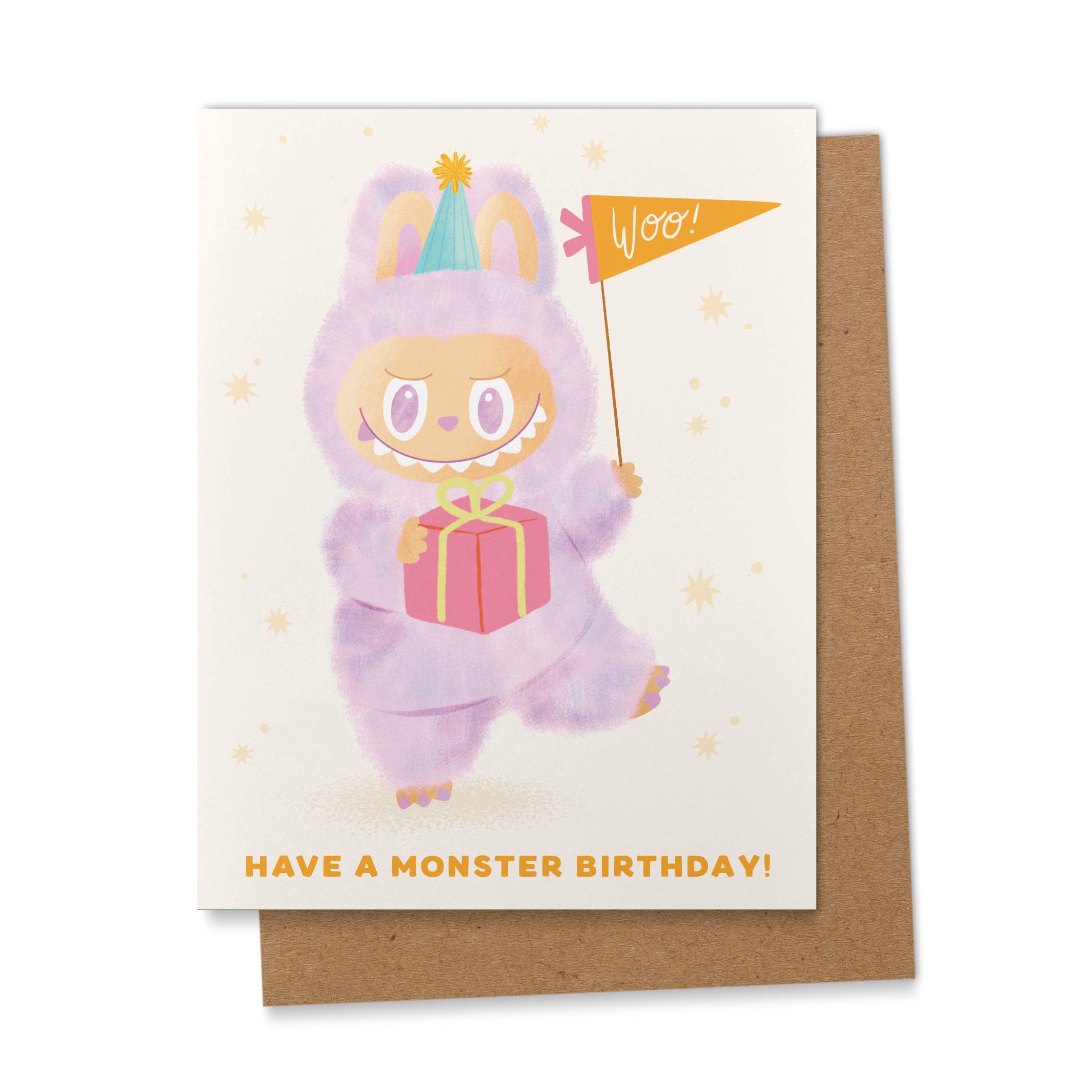 Celebrate in monstrously fun style with Ana Peake’s “Have a Monster Birthday” Greeting Card, featuring a cheerful Labubu decked out in a party hat, waving a flag, and holding a present. This playful design is perfect for sending birthday wishes with a dose of whimsy and charm.