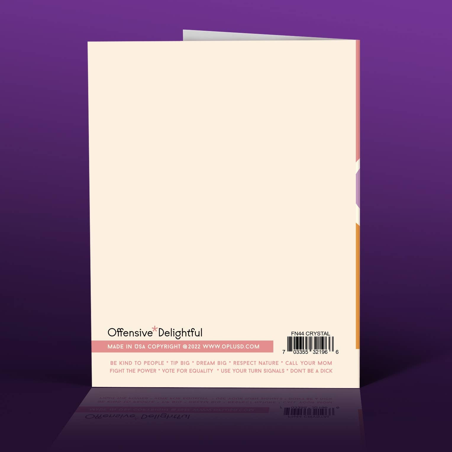 Product packaging with 'Offensive Delightful' branding on a purple background