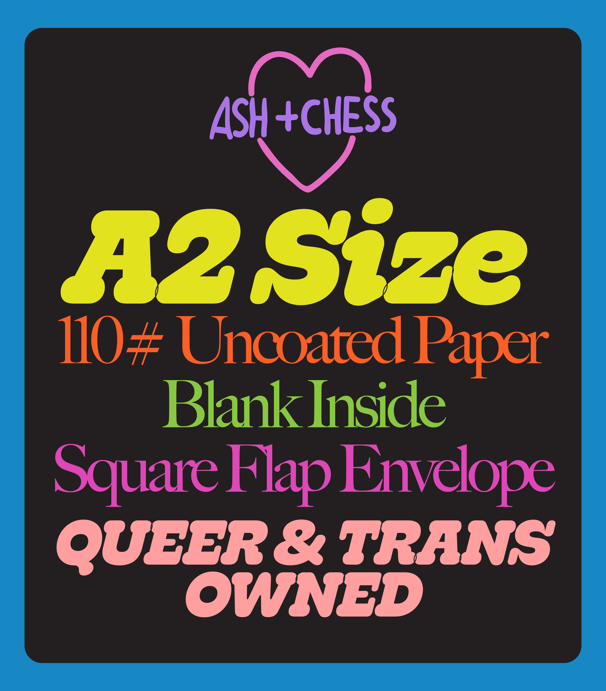Promotional graphic for Ash + Chess paper product with text on a black background