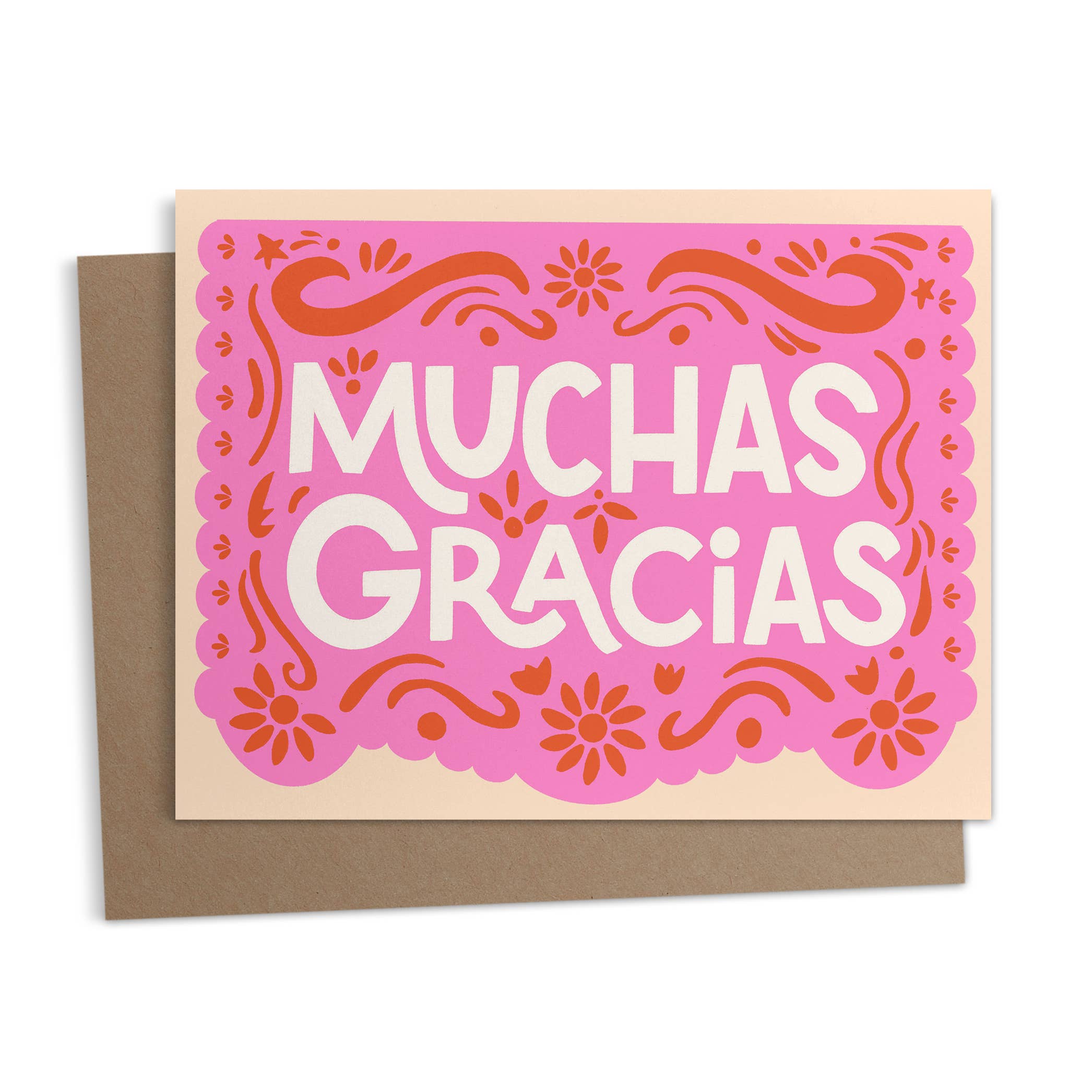 Say thanks with Ana Peake’s “Papel Picado” Greeting Card, featuring a vibrant pink design inspired by traditional Mexican folk art. Perfect for festively expressing gratitude.
