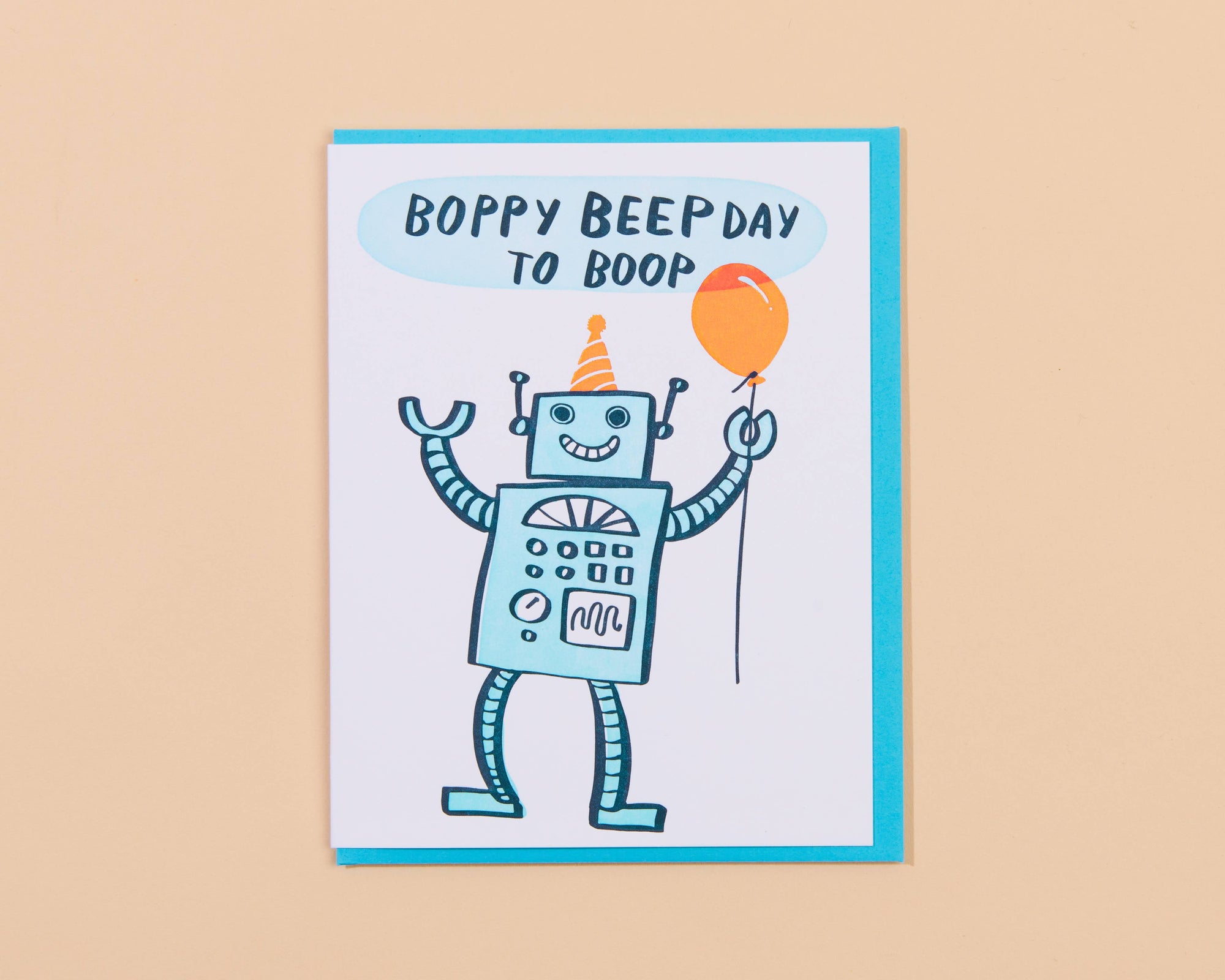Boppy Beepday to Boop! This birthday card is perfect for any kid (or any robot enthusiast). Letterpress printed and hand crafted in Columbus, Ohio, it comes with a coordinating envelope and plenty of charm.