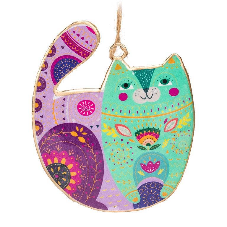 Anyone who loves cats and colour will absolutely adore these eye-catching Groovy Cat Ornaments. Available in four assorted styles, these double-sided metal ornaments are each imprinted with a uniquely illustrated cat accented with vibrant colors and decorative patterns for a delightful decorative addition to any space.