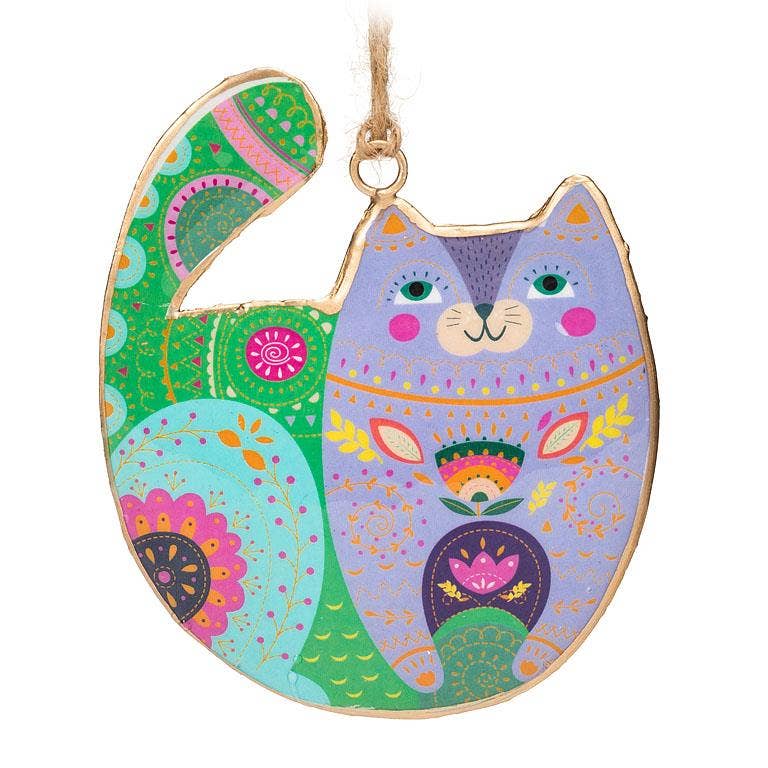 Anyone who loves cats and colour will absolutely adore these eye-catching Groovy Cat Ornaments. Available in four assorted styles, these double-sided metal ornaments are each imprinted with a uniquely illustrated cat accented with vibrant colors and decorative patterns for a delightful decorative addition to any space.